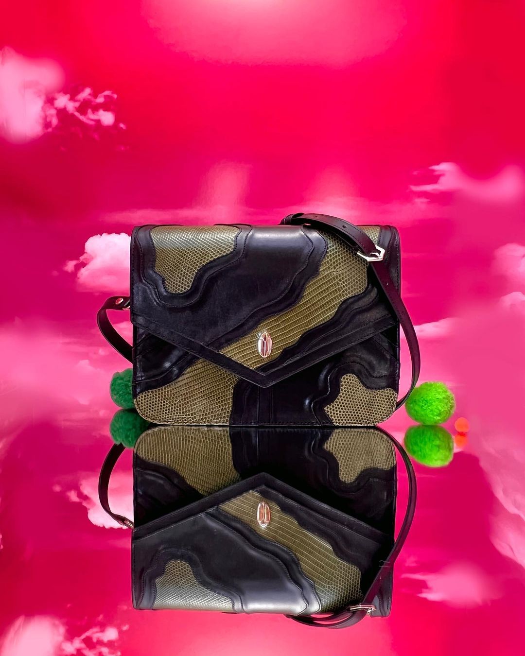 Green Camo Lizard Leather Shoulder Bag