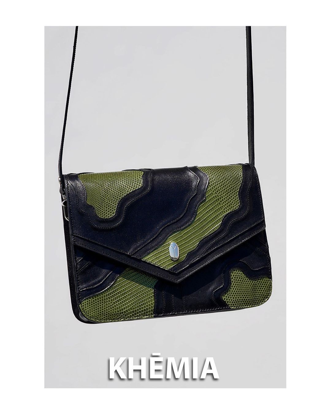 Green Camo Lizard Leather Shoulder Bag