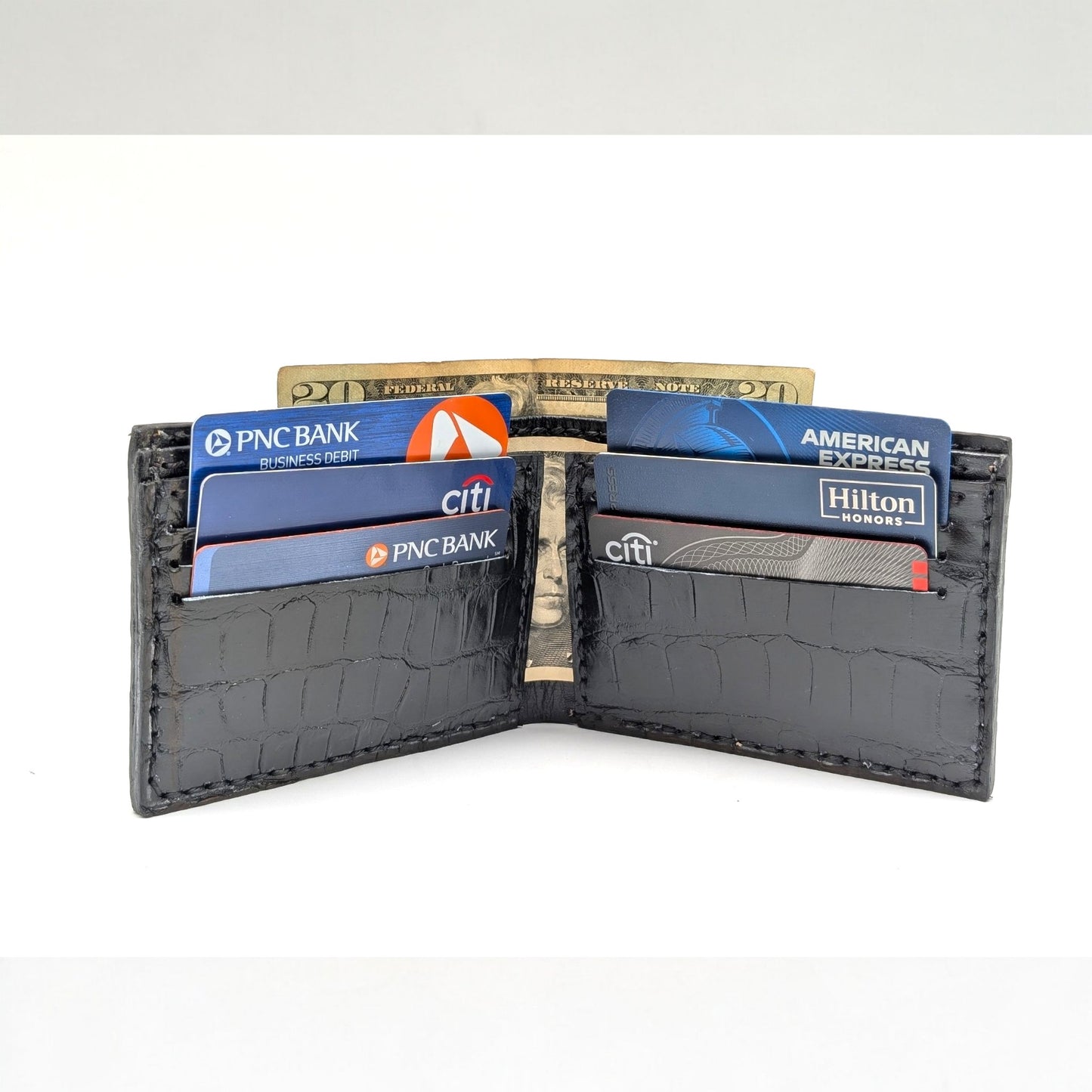 Black Alligator Leather Wallet – Slim Bifold with 6 Card Slots