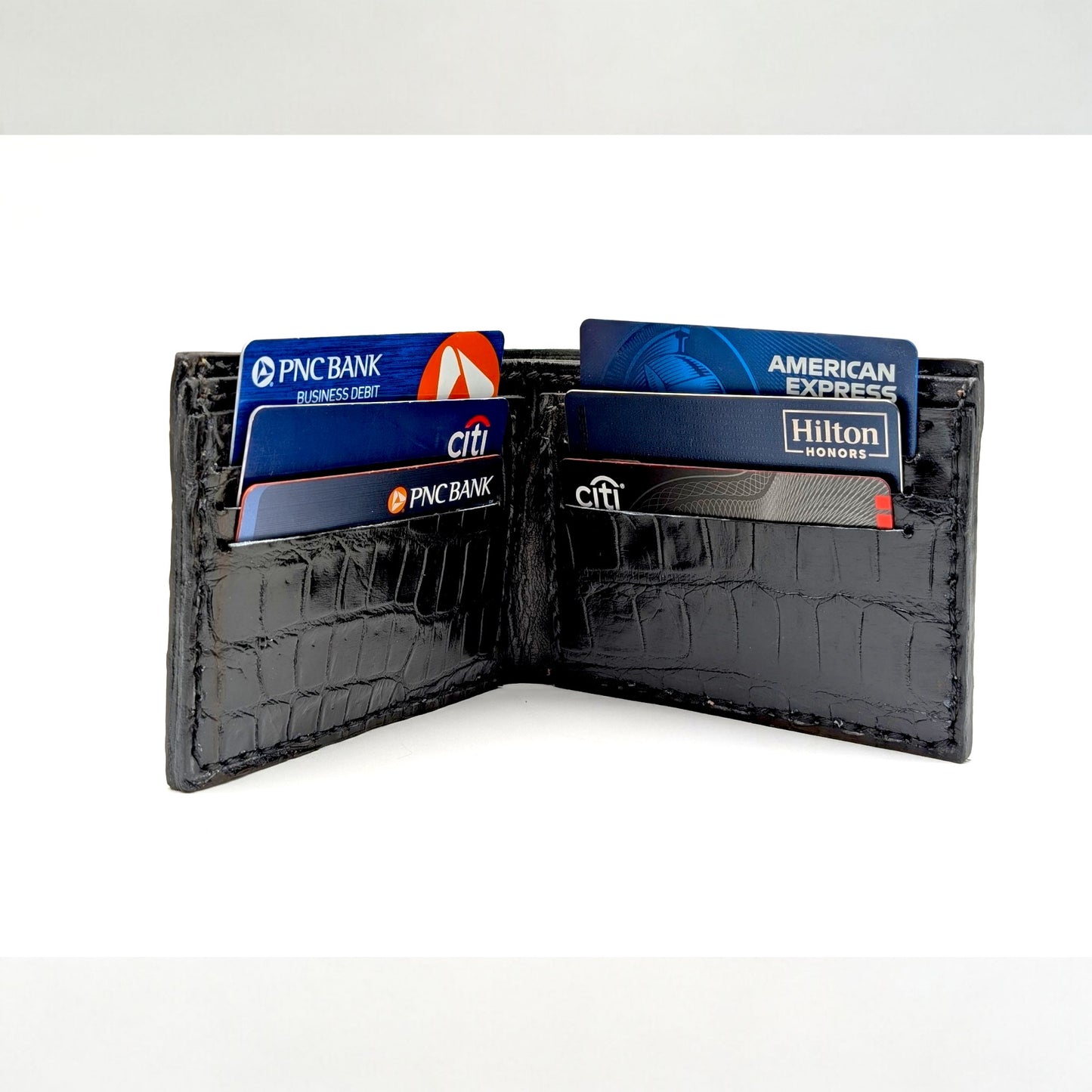 Black Alligator Leather Wallet – Slim Bifold with 6 Card Slots