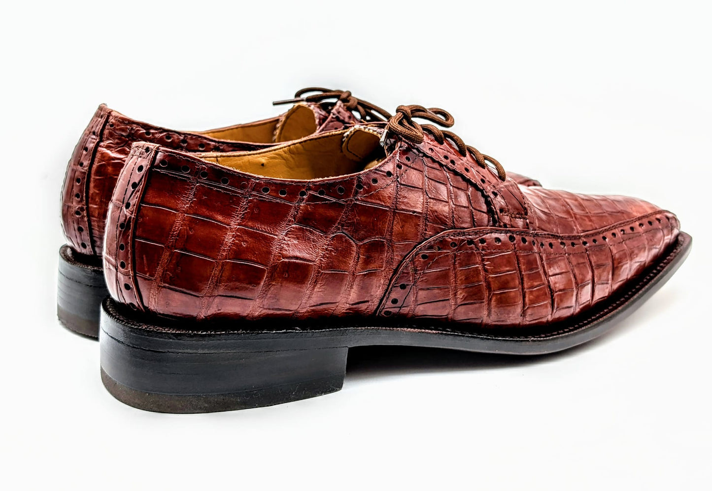 Men's Alligator Leather Oxford Cognac Brown Dress Shoes