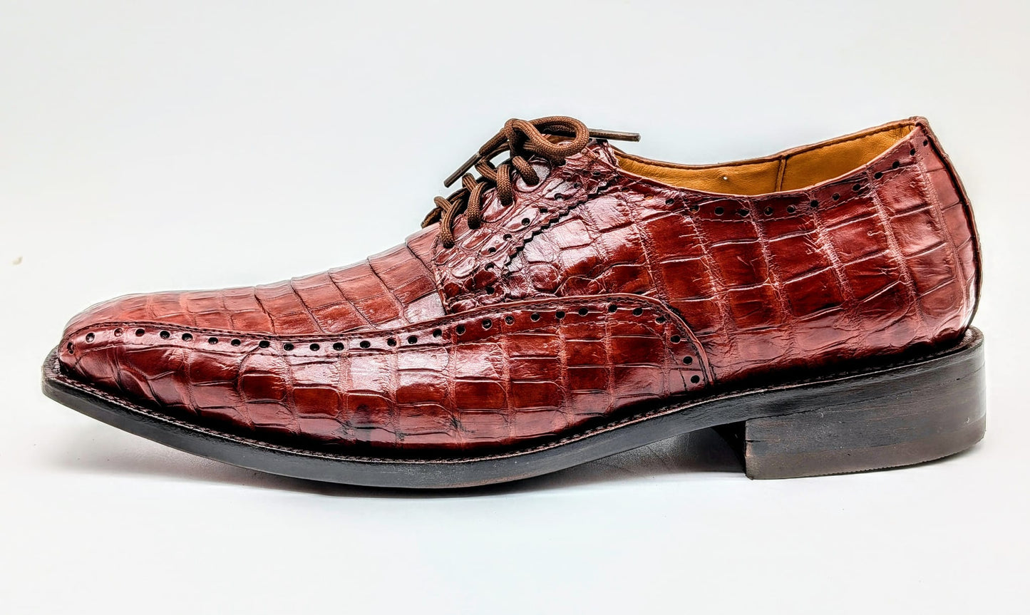 Men's Alligator Leather Oxford Cognac Brown Dress Shoes
