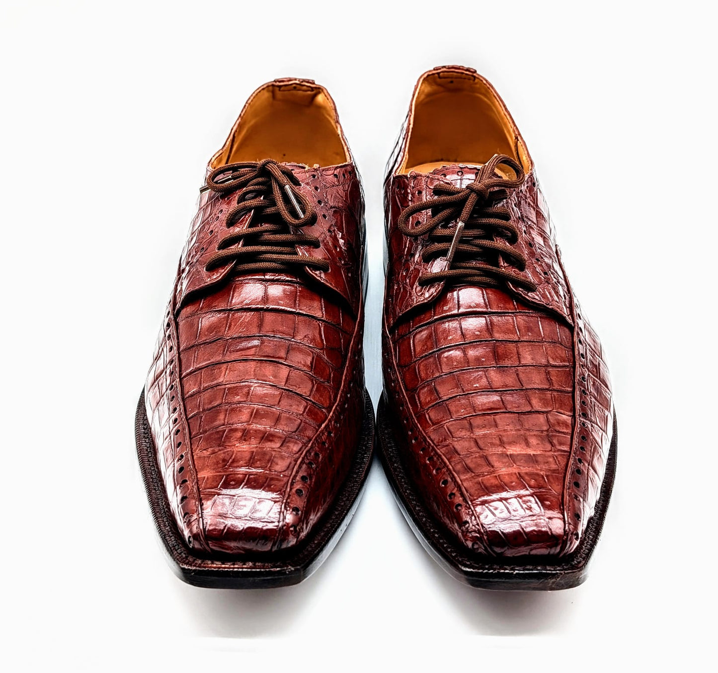 Men's Alligator Leather Oxford Cognac Brown Dress Shoes