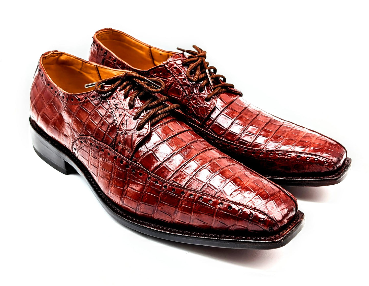 Men's Alligator Leather Oxford Cognac Brown Dress Shoes