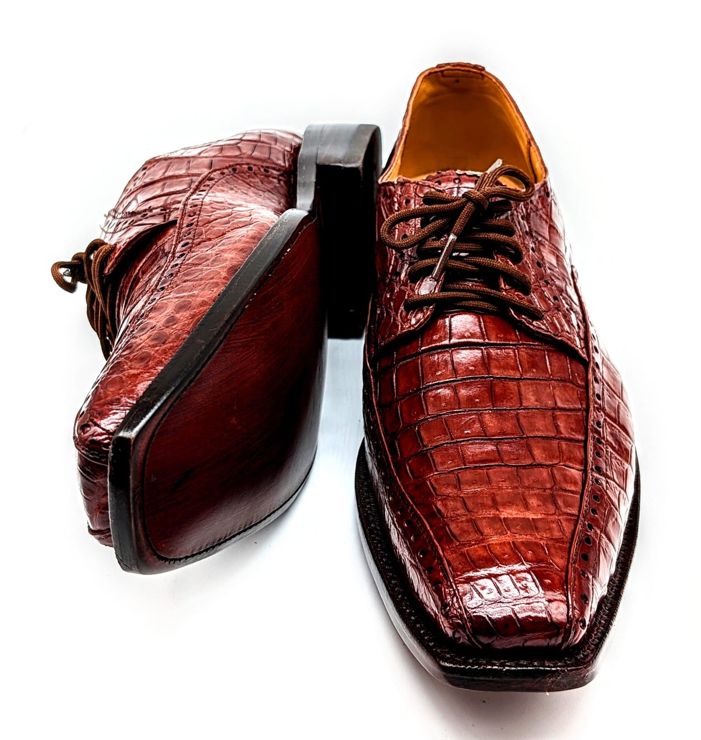 Men's Alligator Leather Oxford Cognac Brown Dress Shoes
