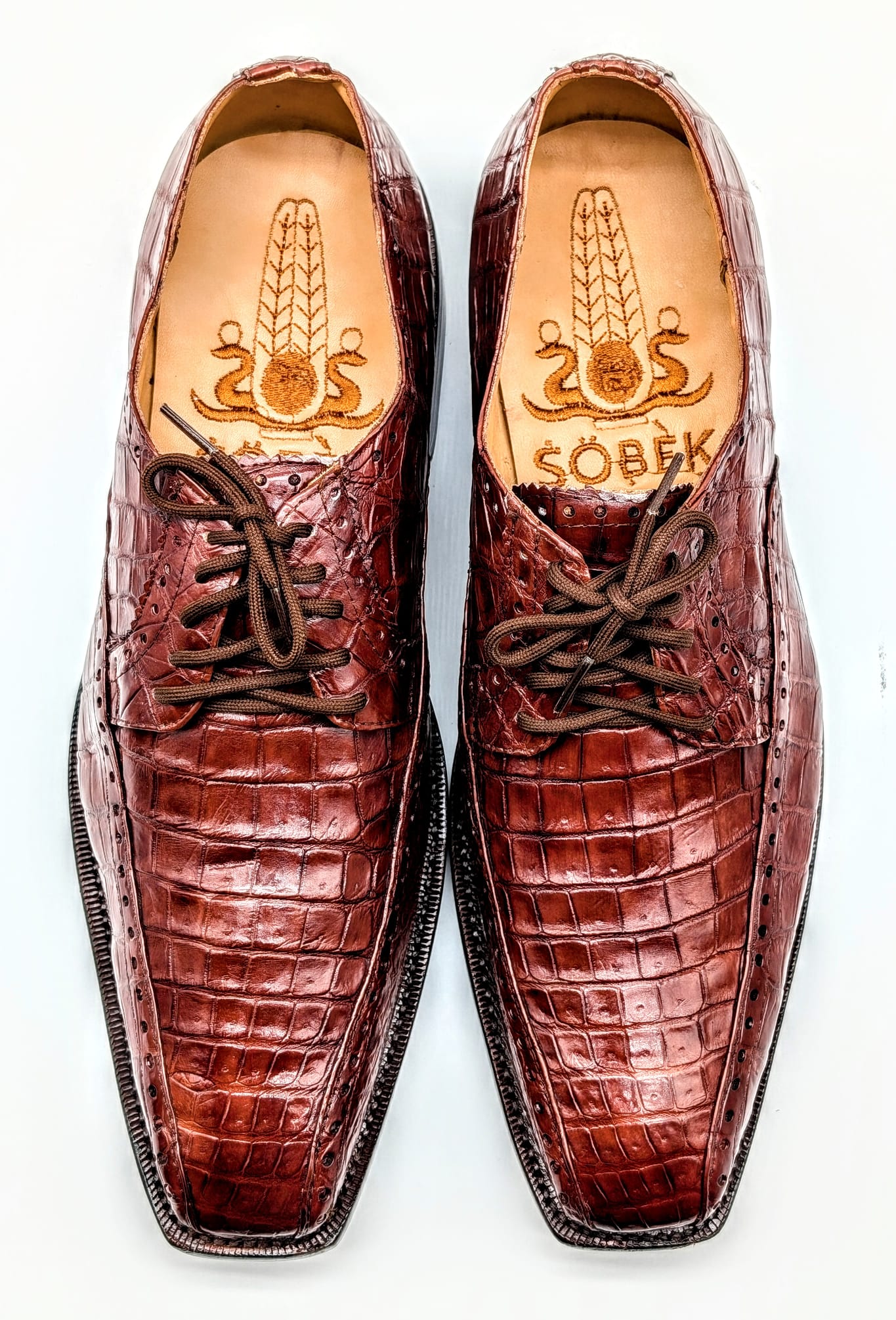 Men's Alligator Leather Oxford Cognac Brown Dress Shoes