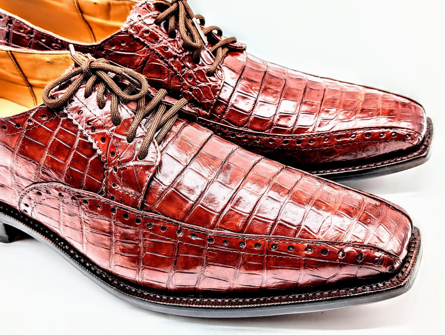 Men's Alligator Leather Oxford Cognac Brown Dress Shoes