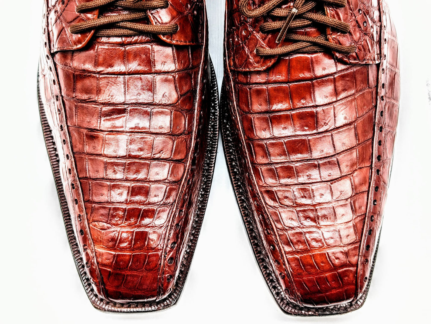 Men's Alligator Leather Oxford Cognac Brown Dress Shoes