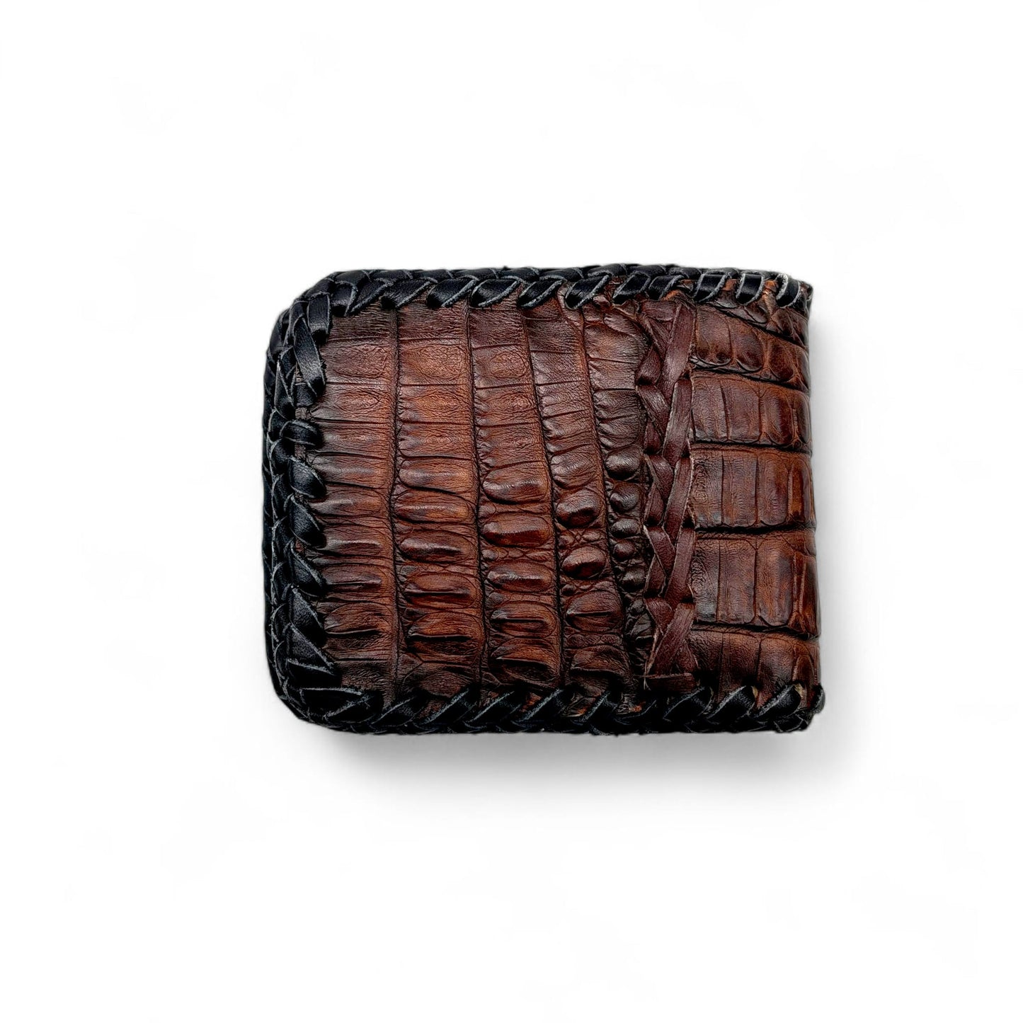 Handmade Hornback Alligator Leather Wallet – Whipstitched Bifold with Leather Interior