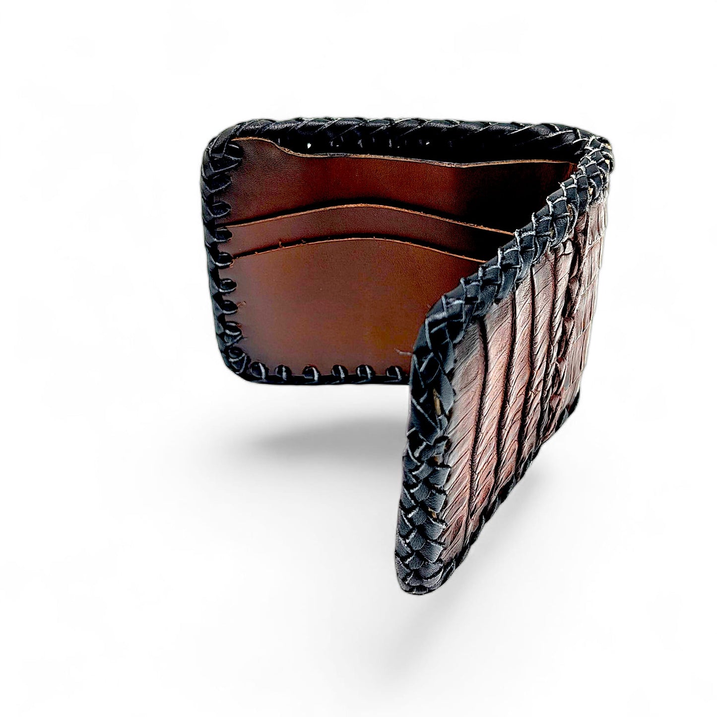 Handmade Hornback Alligator Leather Wallet – Whipstitched Bifold with Leather Interior