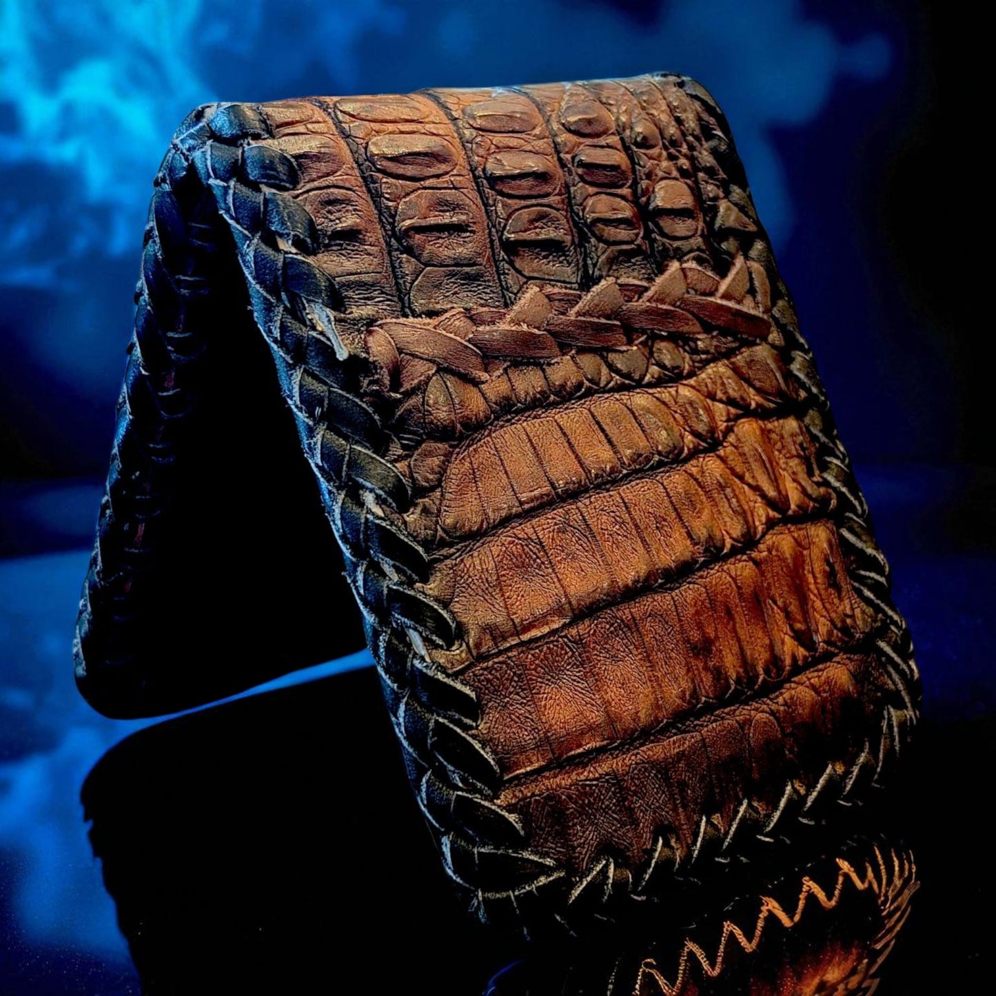 Handmade Hornback Alligator Leather Wallet – Whipstitched Bifold with Leather Interior
