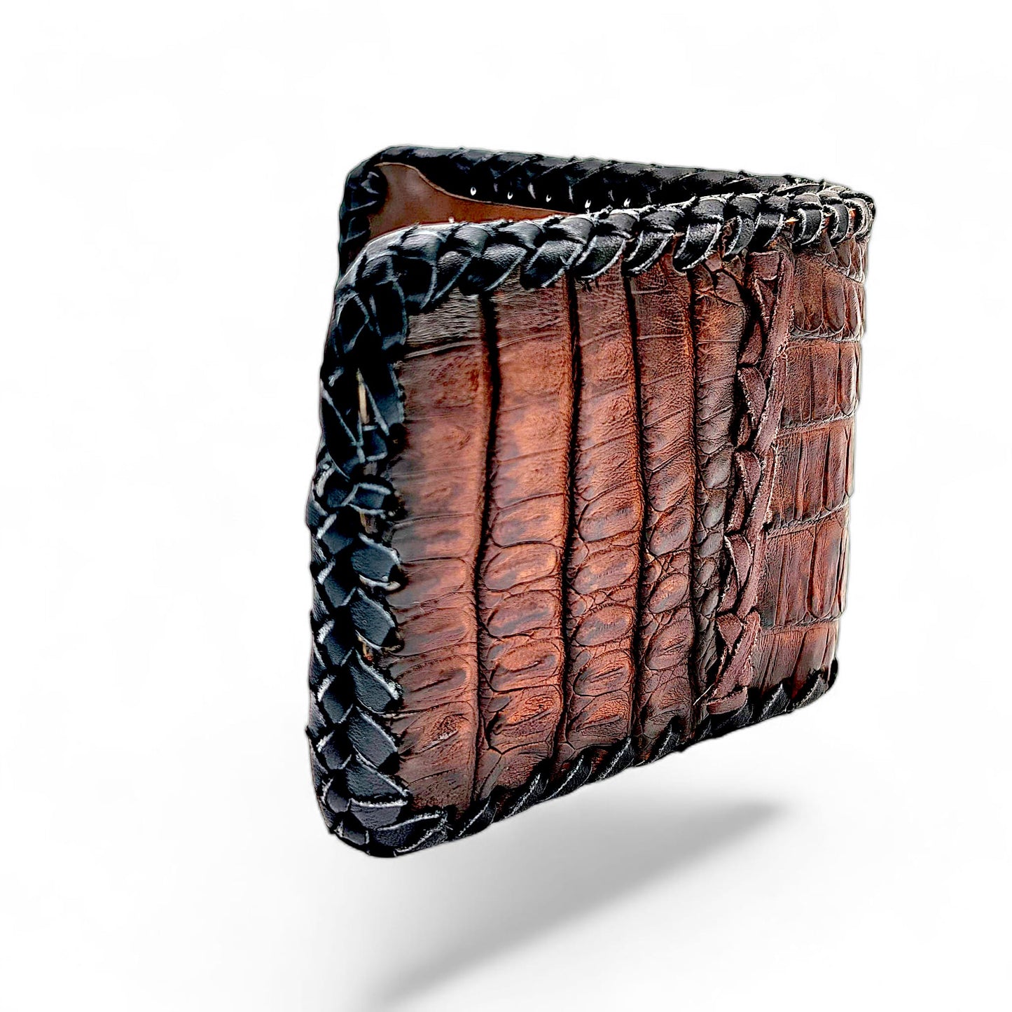 Handmade Hornback Alligator Leather Wallet – Whipstitched Bifold with Leather Interior