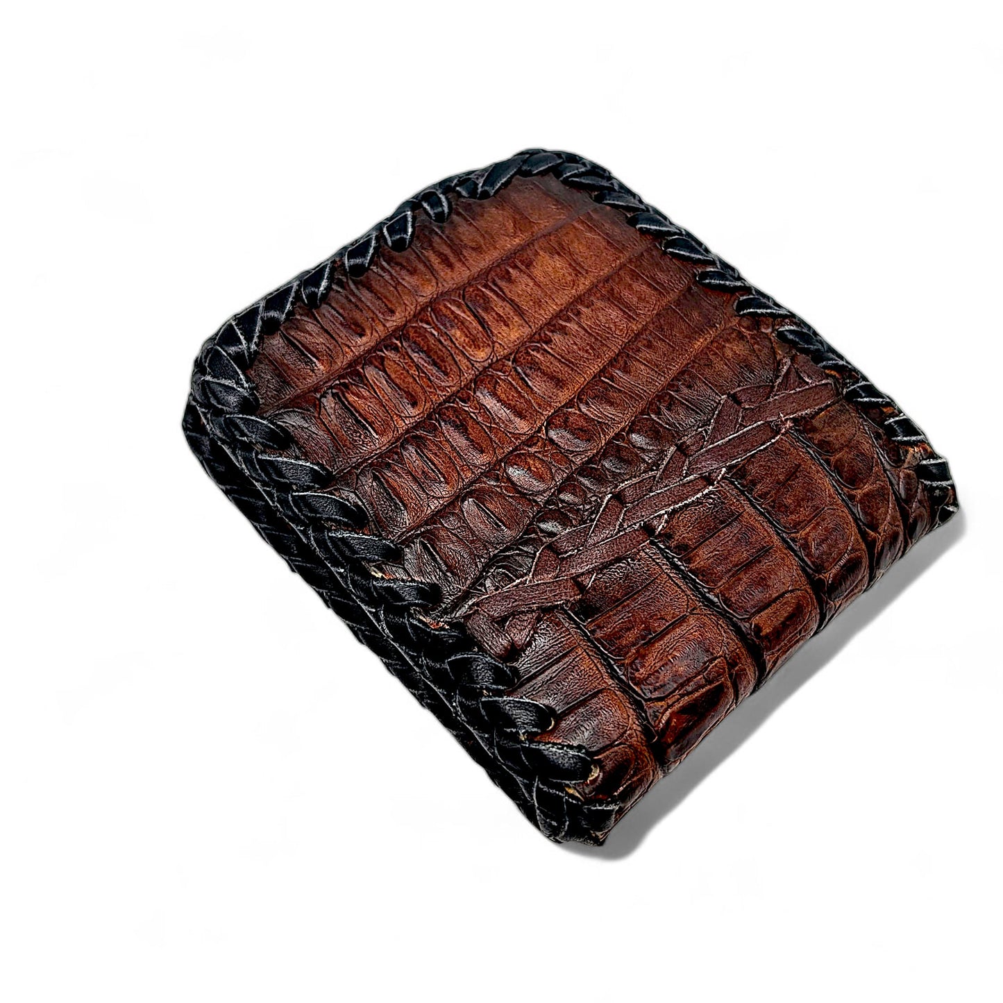 Handmade Hornback Alligator Leather Wallet – Whipstitched Bifold with Leather Interior