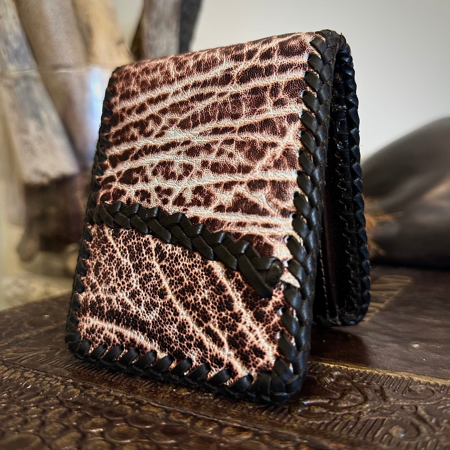 Cherry Wood Elephant Leather Wallet