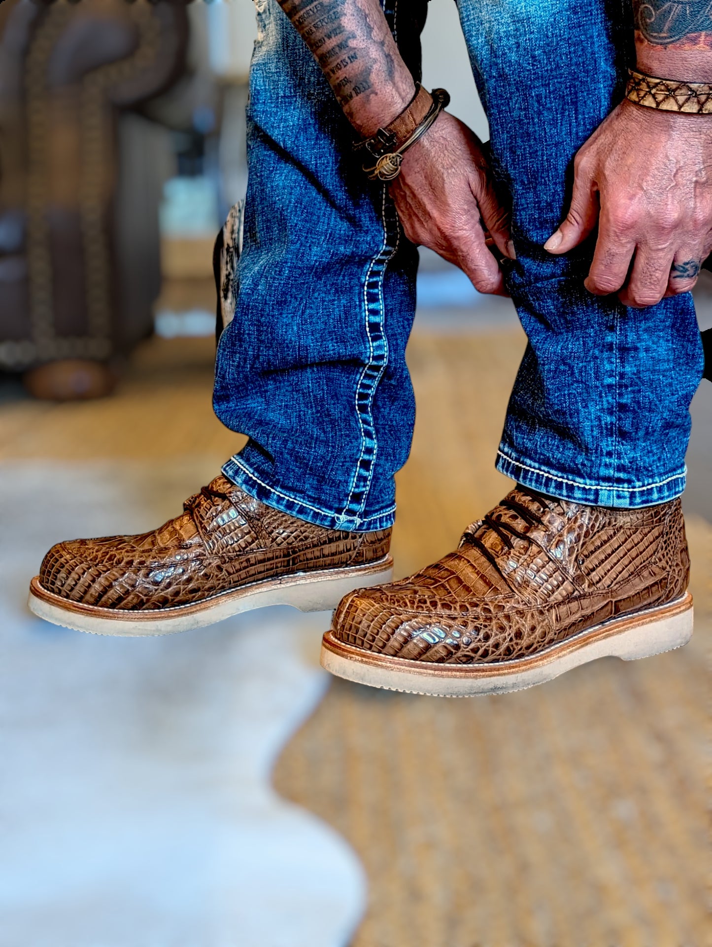 Men's Chestnut Alligator Goodyear Welt Sneaker Boots