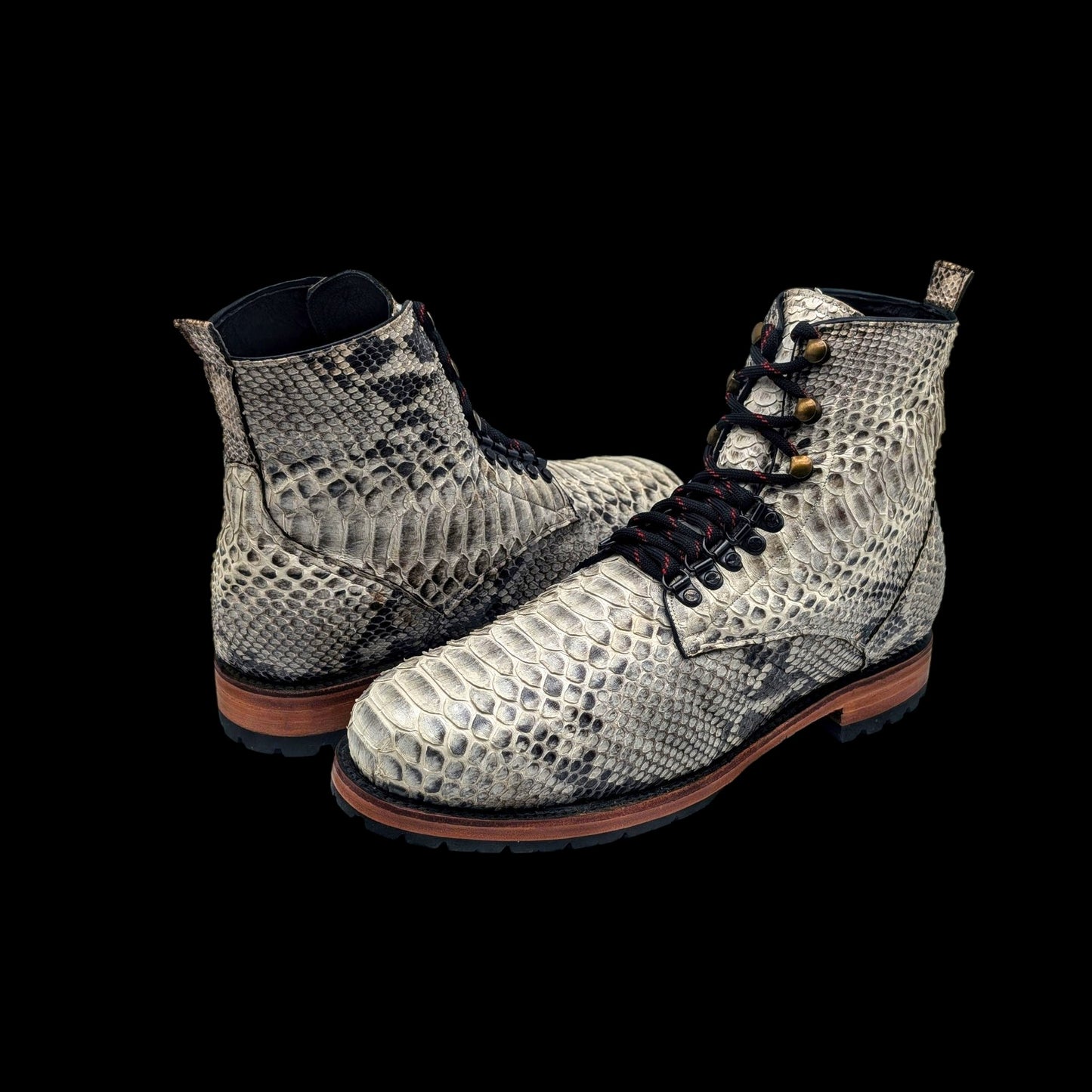 Handmade Snakeskin Lace-Up Boots – Genuine Python Leather