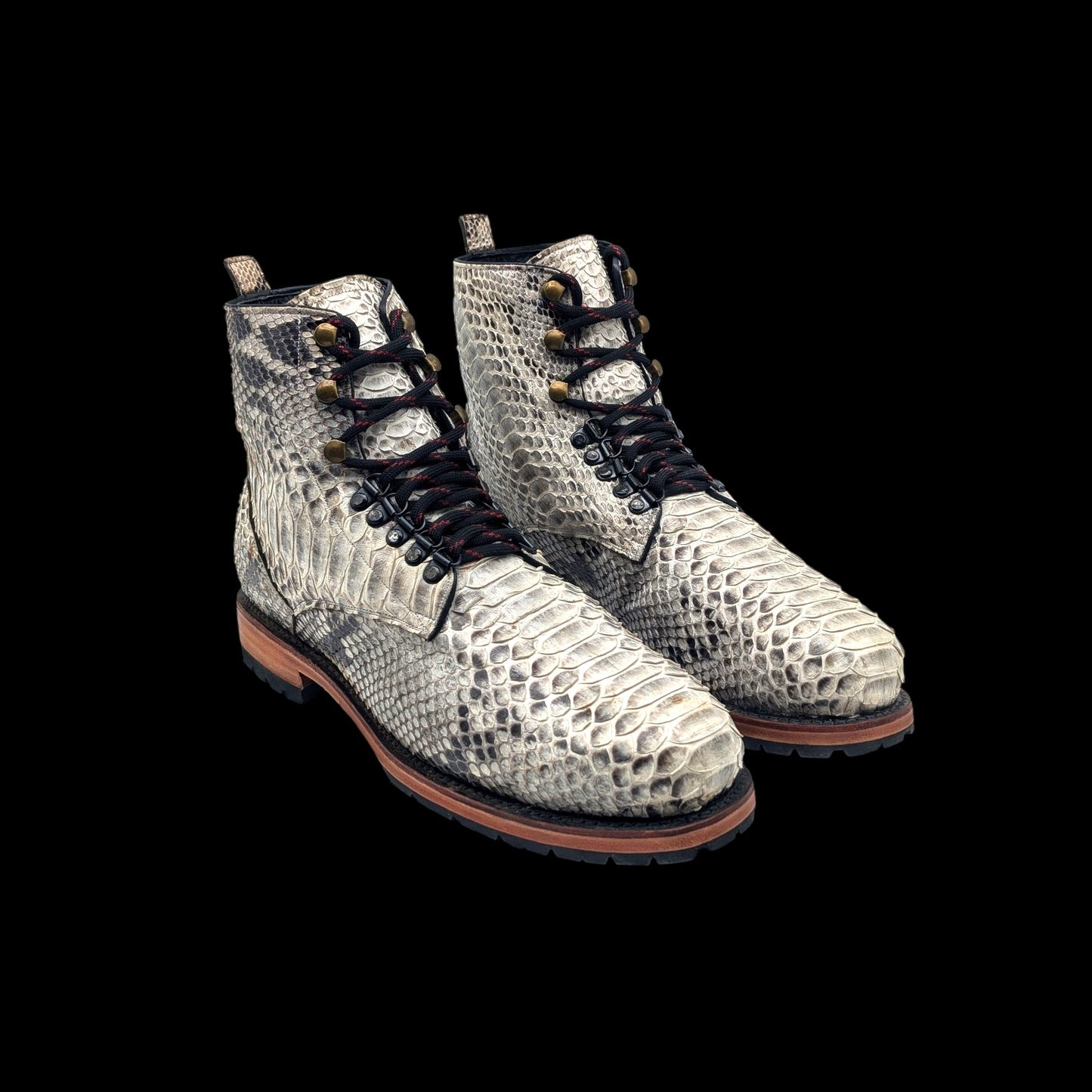 Handmade Snakeskin Lace-Up Boots – Genuine Python Leather