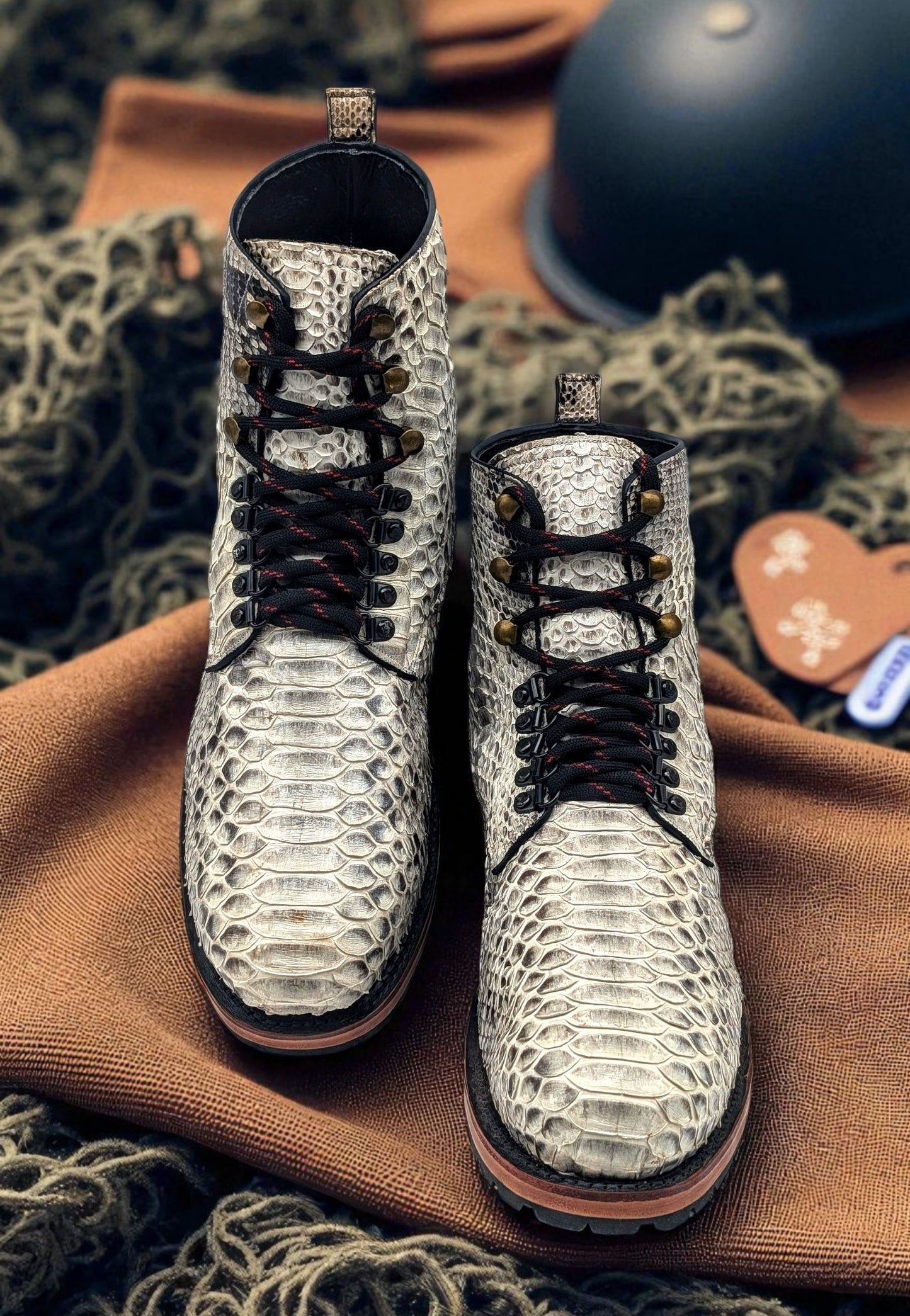 Handmade Snakeskin Lace-Up Boots – Genuine Python Leather