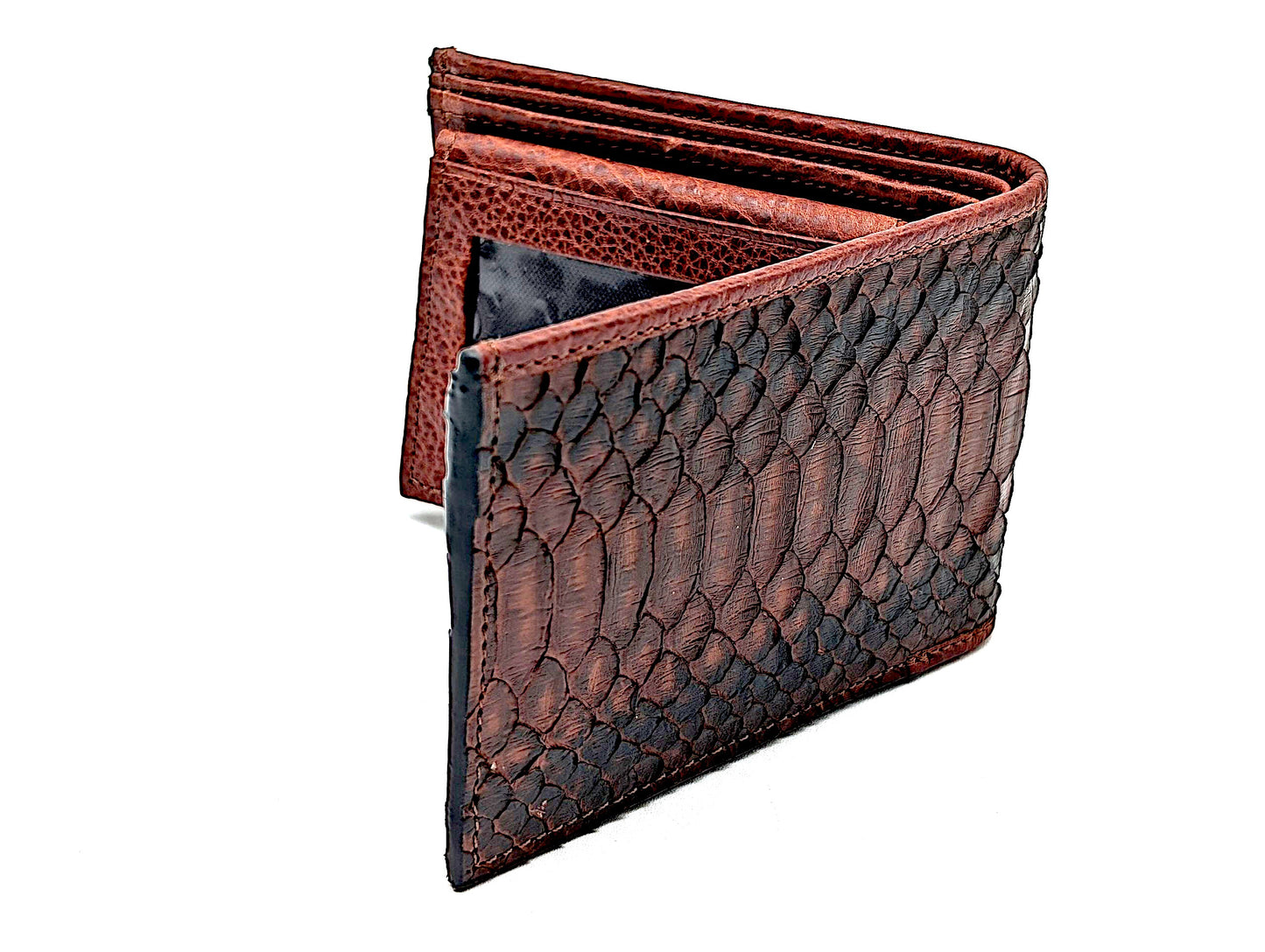 Handmade Snakeskin Leather Compact Bifold Wallet – 6 Card Slots & Separate ID Holder – Exotic Leather Gift for Him