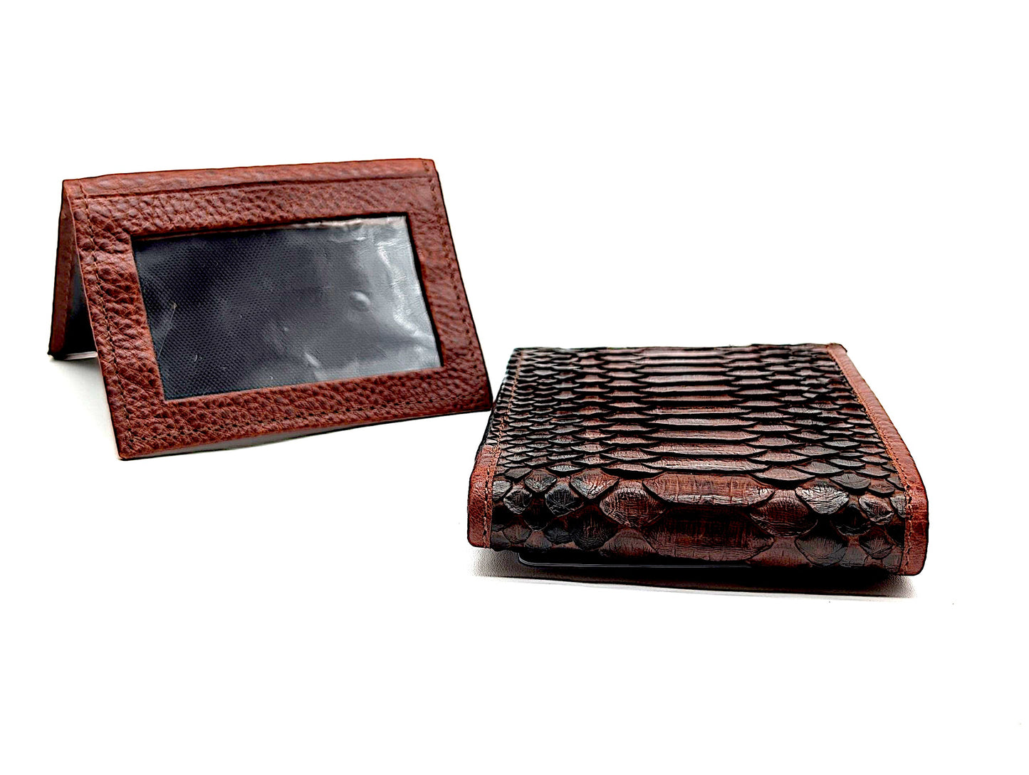 Handmade Snakeskin Leather Compact Bifold Wallet – 6 Card Slots & Separate ID Holder – Exotic Leather Gift for Him