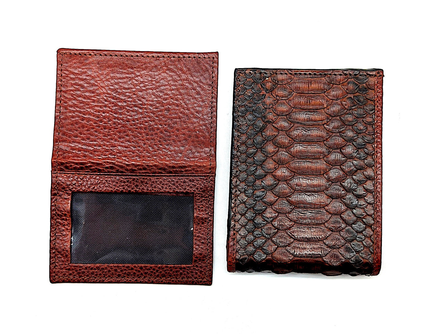 Handmade Snakeskin Leather Compact Bifold Wallet – 6 Card Slots & Separate ID Holder – Exotic Leather Gift for Him