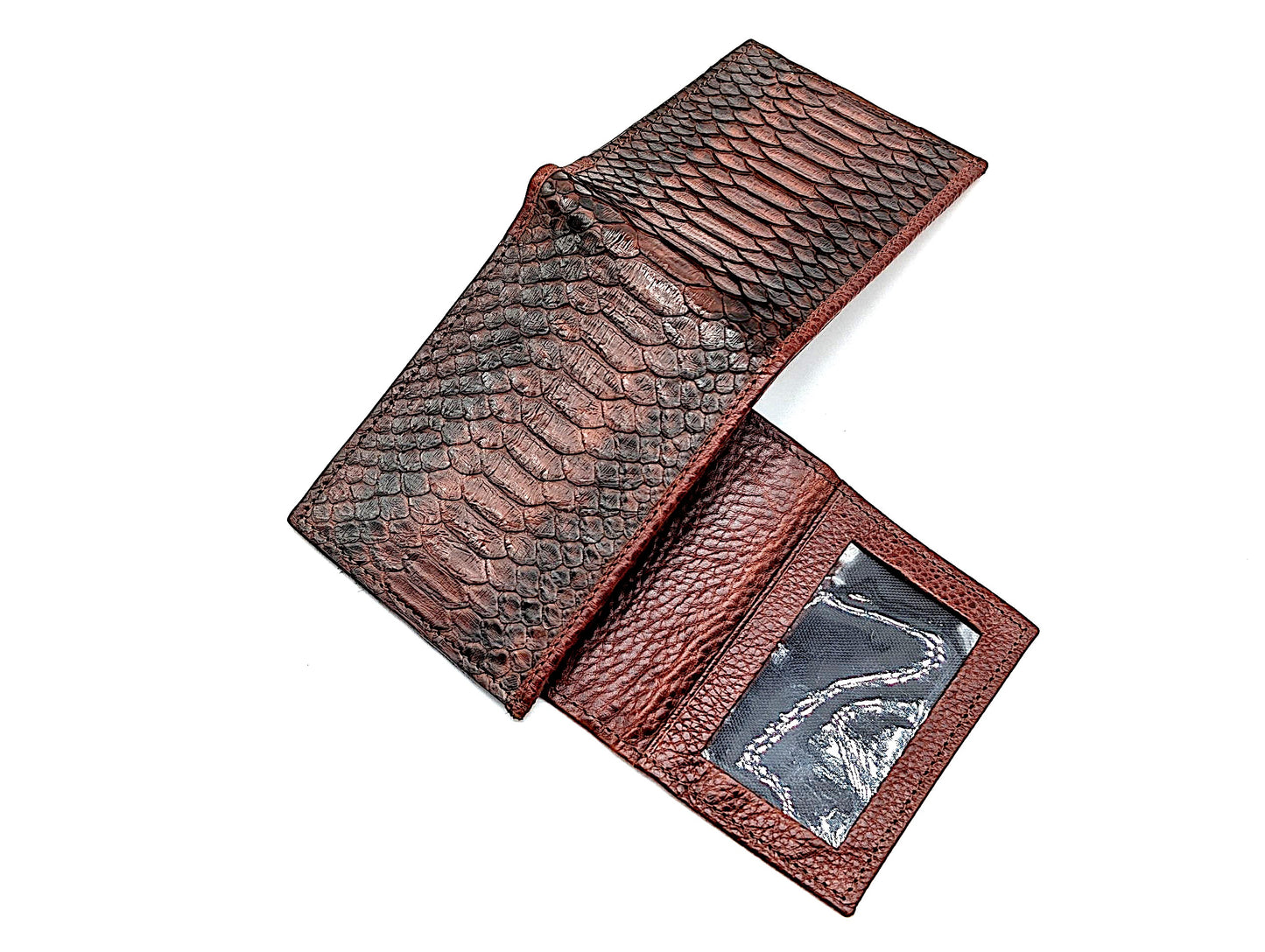 Handmade Snakeskin Leather Compact Bifold Wallet – 6 Card Slots & Separate ID Holder – Exotic Leather Gift for Him