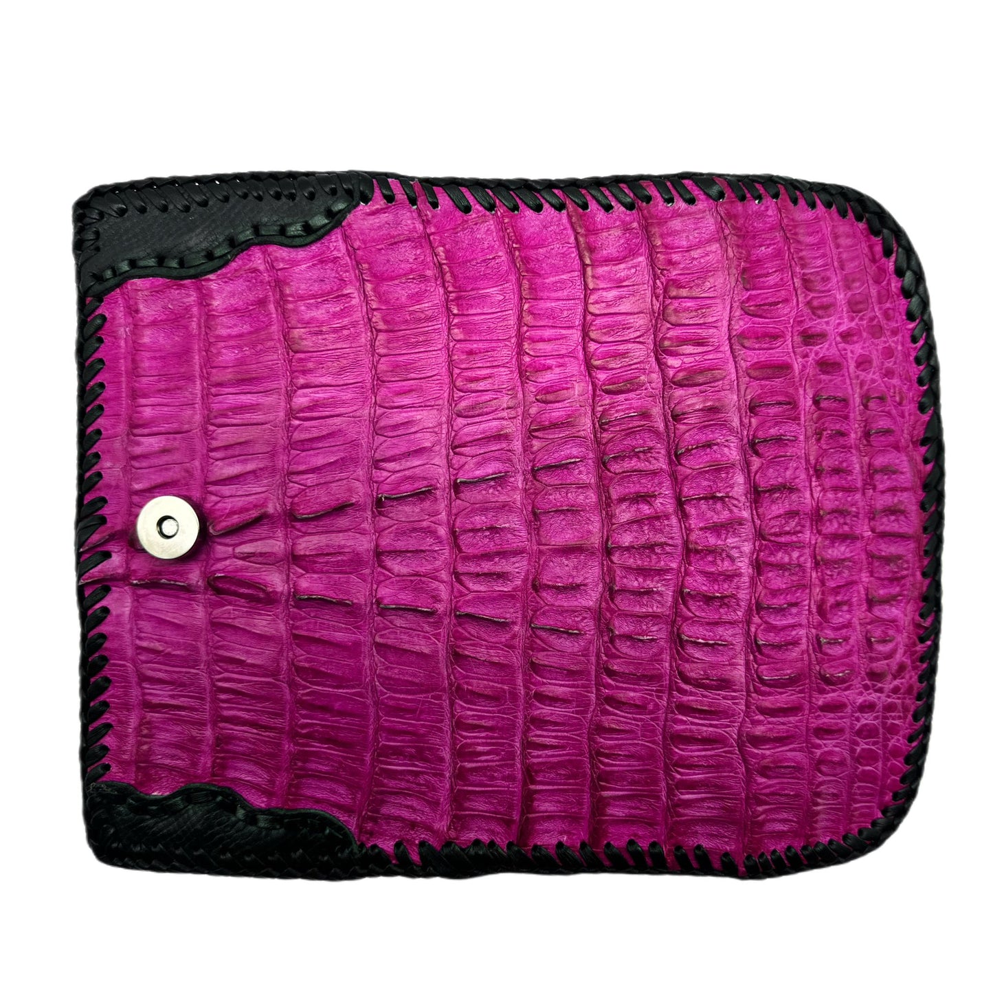fuscia hornback leather clutch