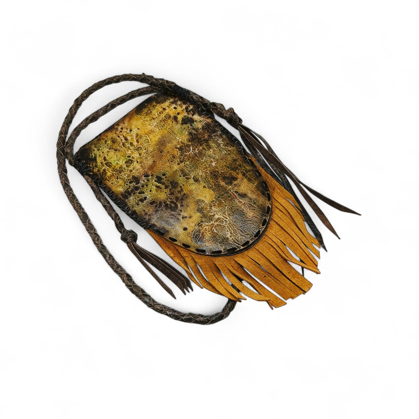 Handmade Alligator Hornback Fringe Pouch – Tribal-Inspired Crossbody or Hip Bag