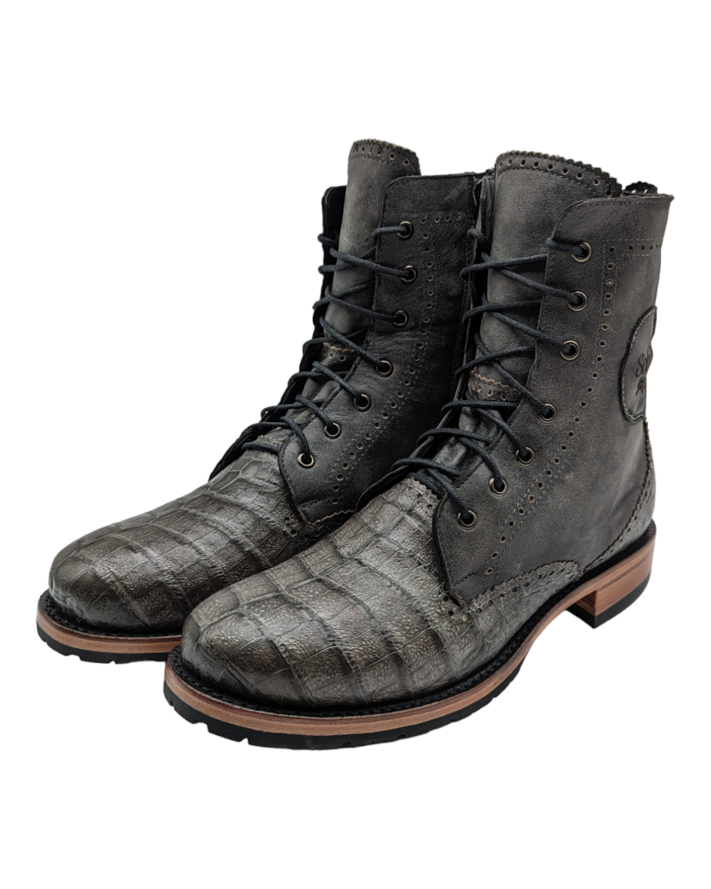 Men’s Alligator Lace-Up Combat Boots – Size 12 | Goodyear Welt | Handmade Exotic Leather Footwear