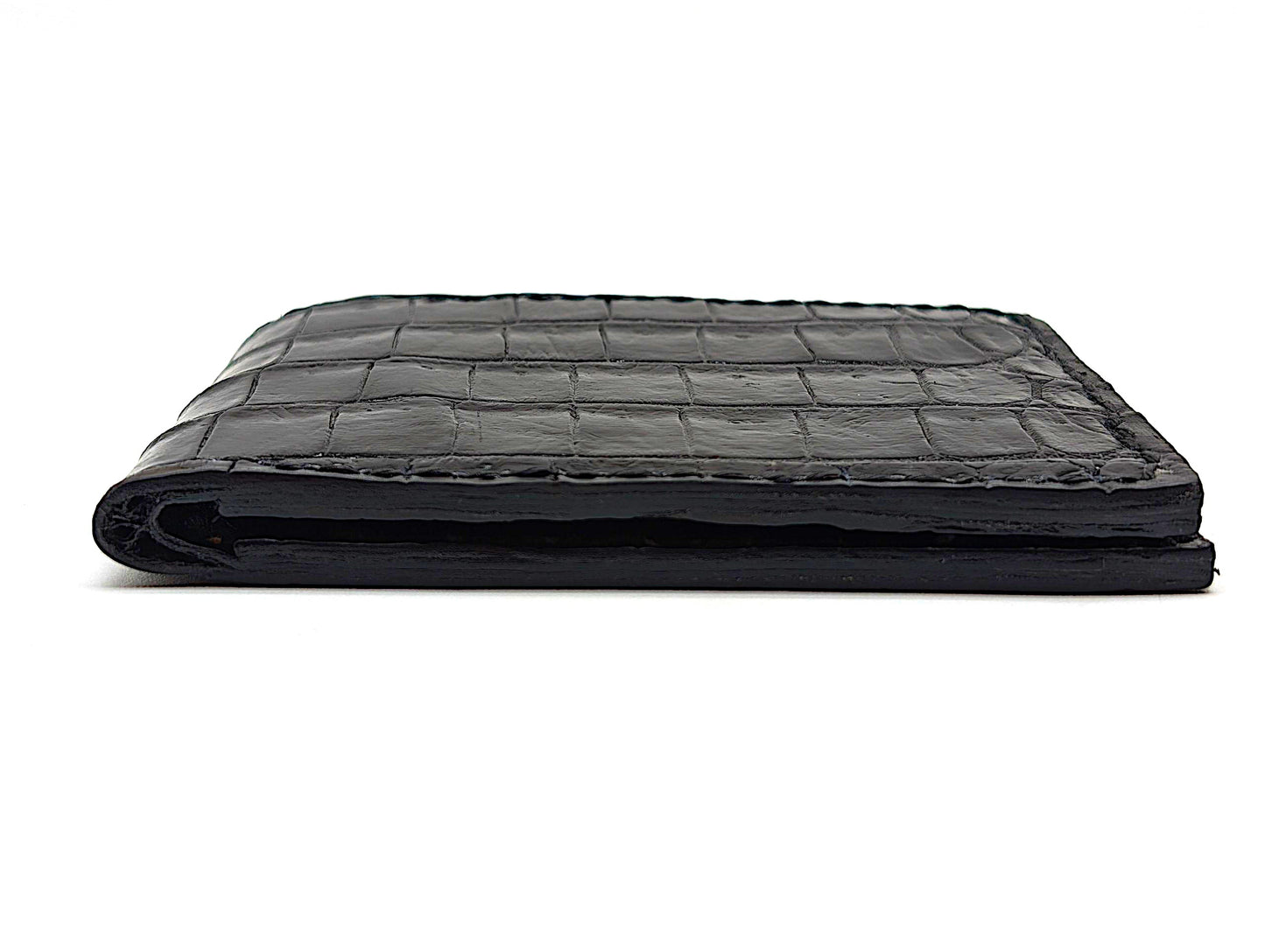 Black Alligator Leather Wallet – Slim Bifold with 6 Card Slots