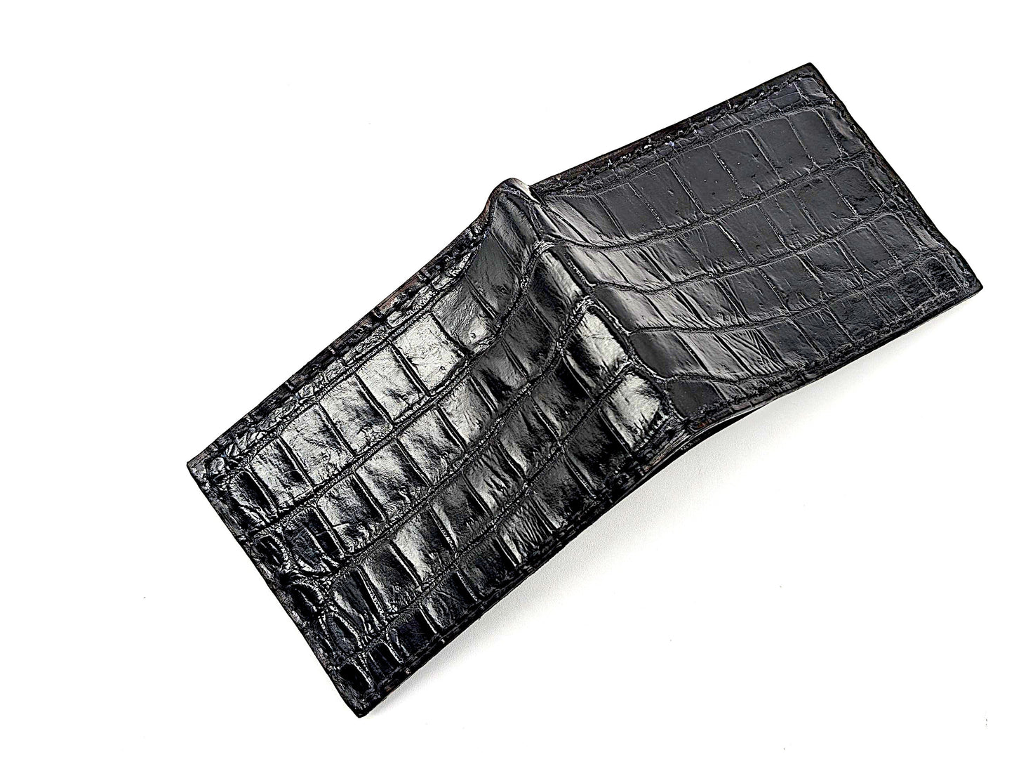 Black Alligator Leather Wallet – Slim Bifold with 6 Card Slots