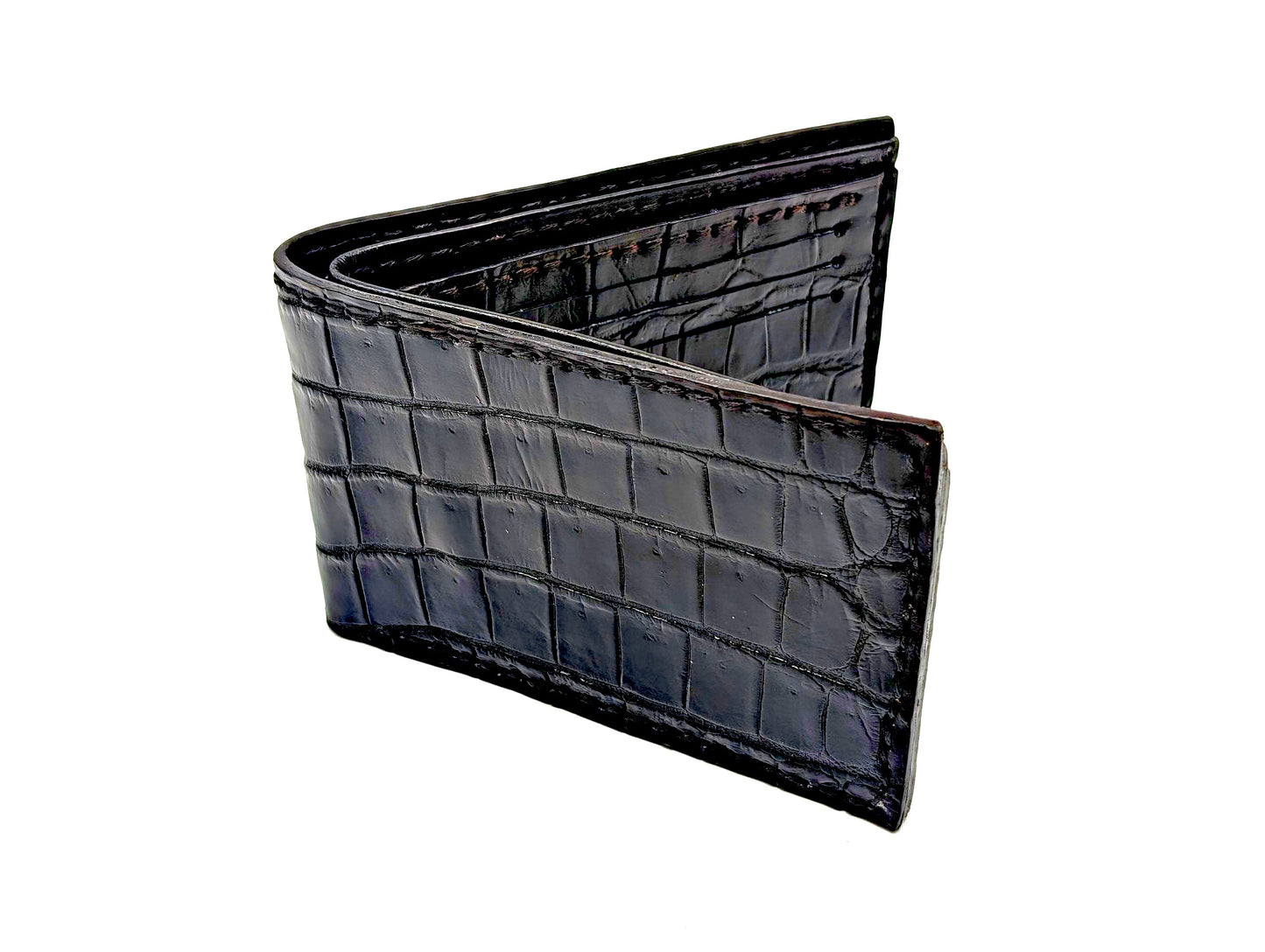 Black Alligator Leather Wallet – Slim Bifold with 6 Card Slots