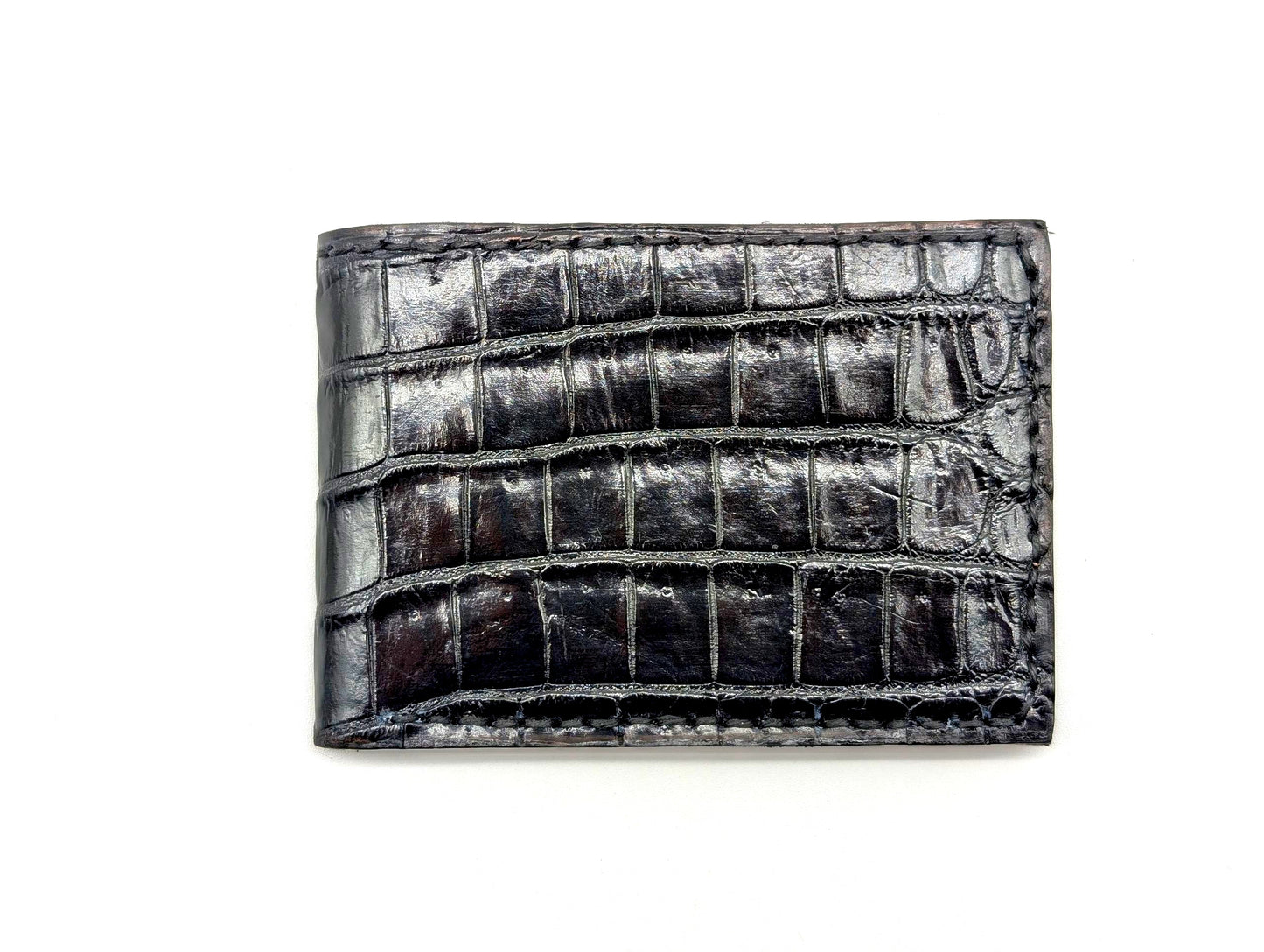 Black Alligator Leather Wallet – Slim Bifold with 6 Card Slots
