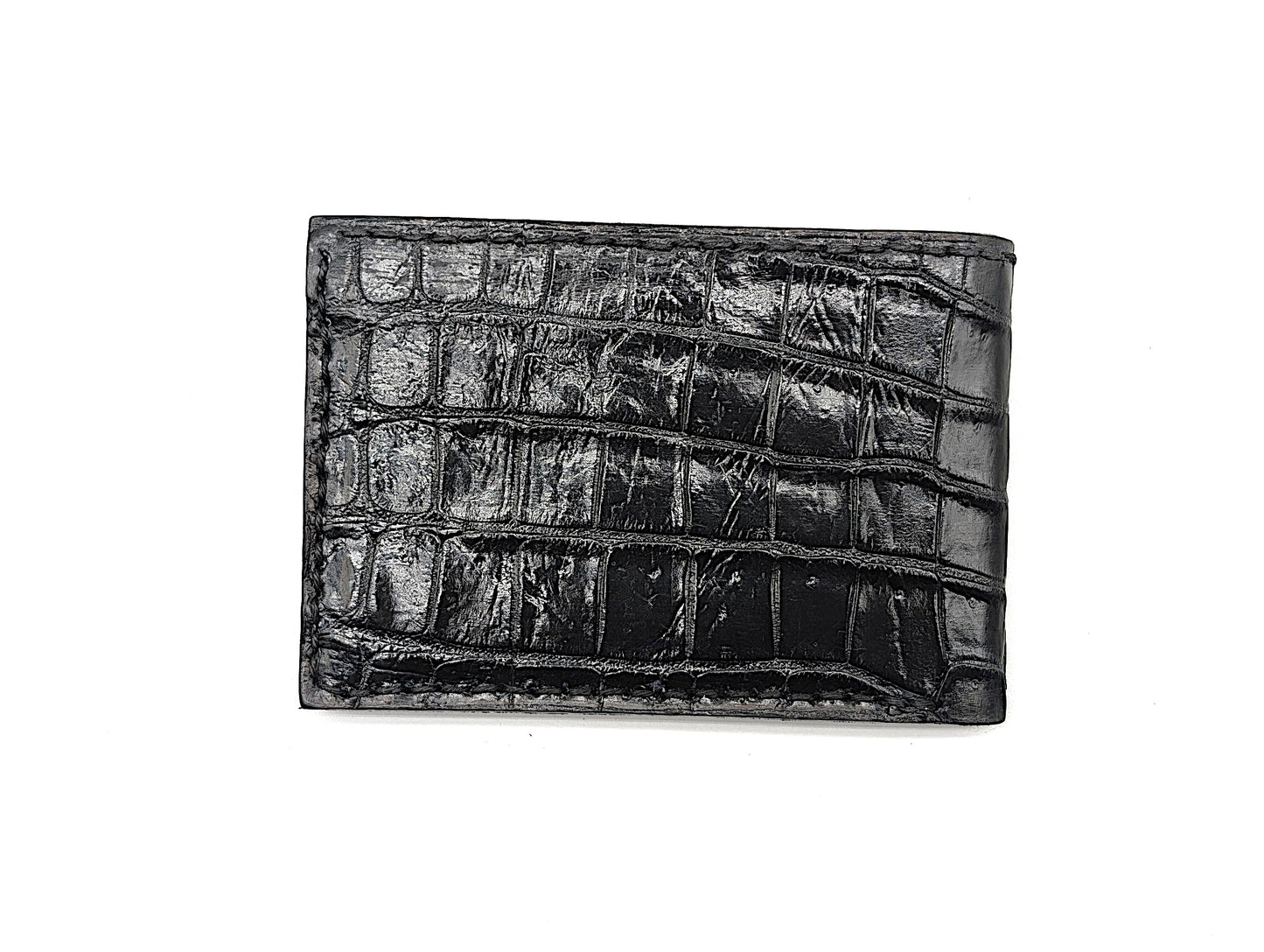 Black Alligator Leather Wallet – Slim Bifold with 6 Card Slots