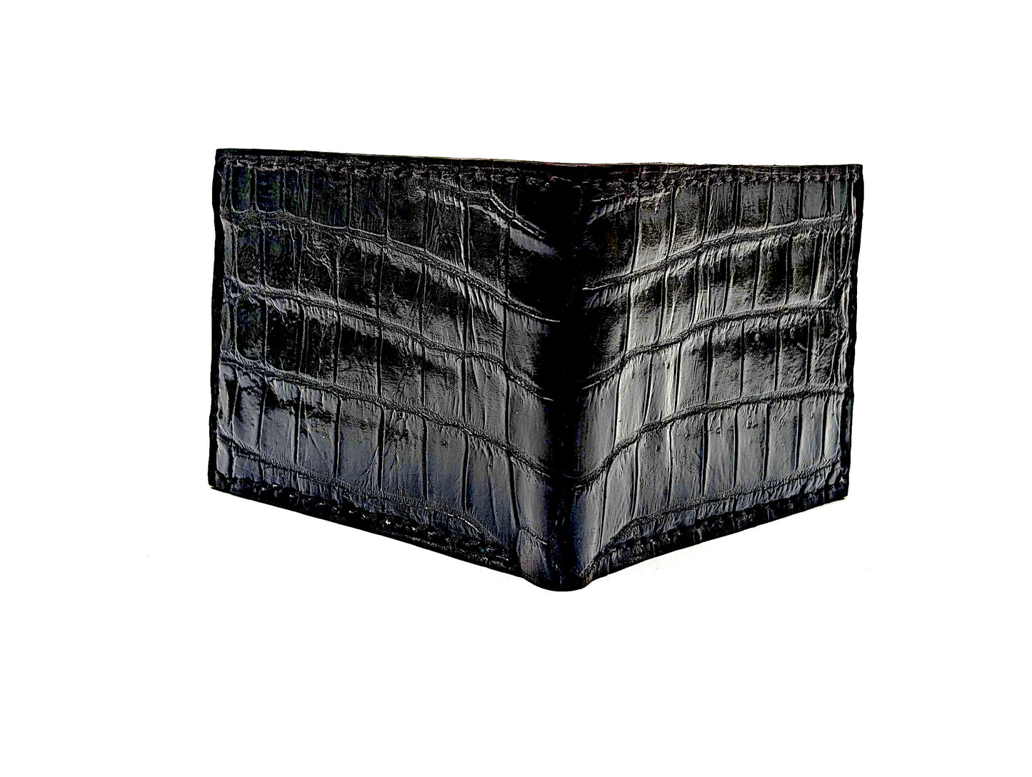 Black Alligator Leather Wallet – Slim Bifold with 6 Card Slots