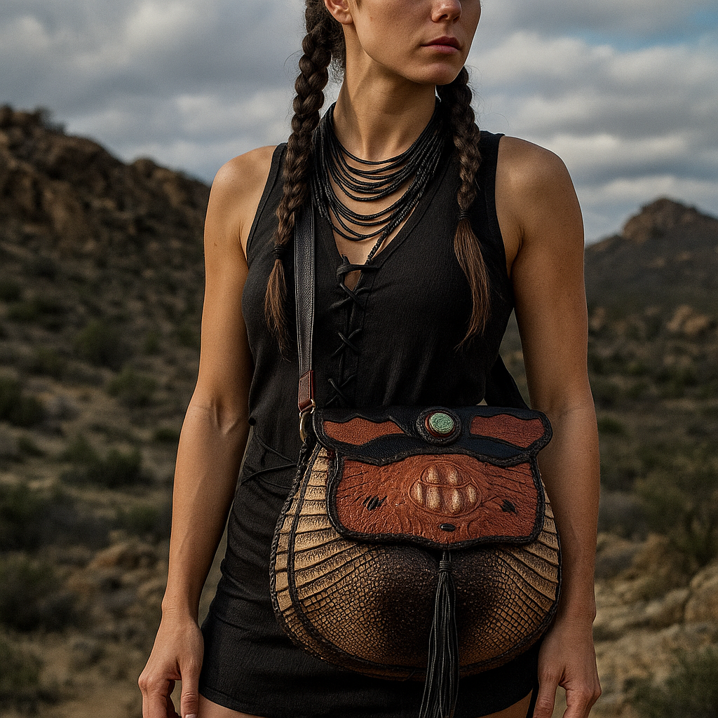 Artisan Armadillo Shell Bag with Alligator Hornback Crown, Turquoise & Antler – One of a Kind