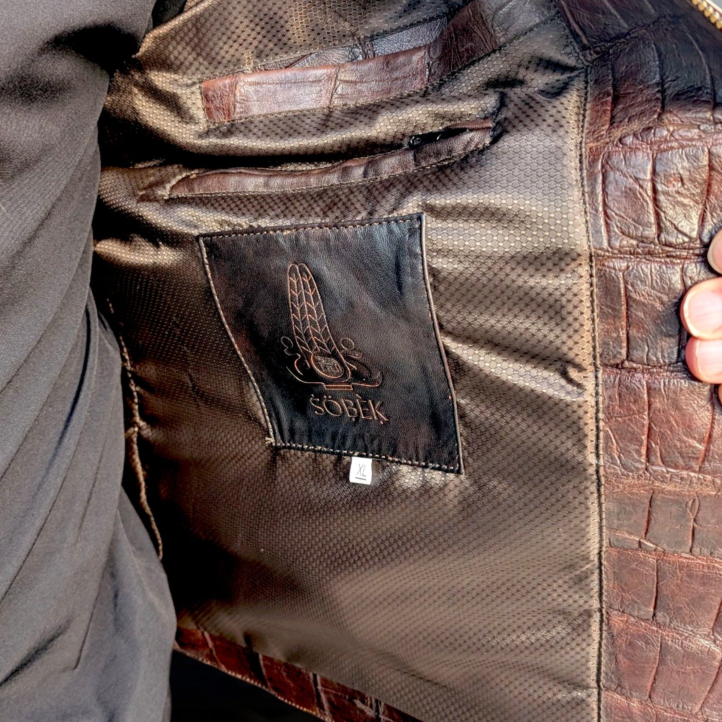 Brown Alligator Leather Bomber Jacket – Handmade Luxury Men’s Outerwear
