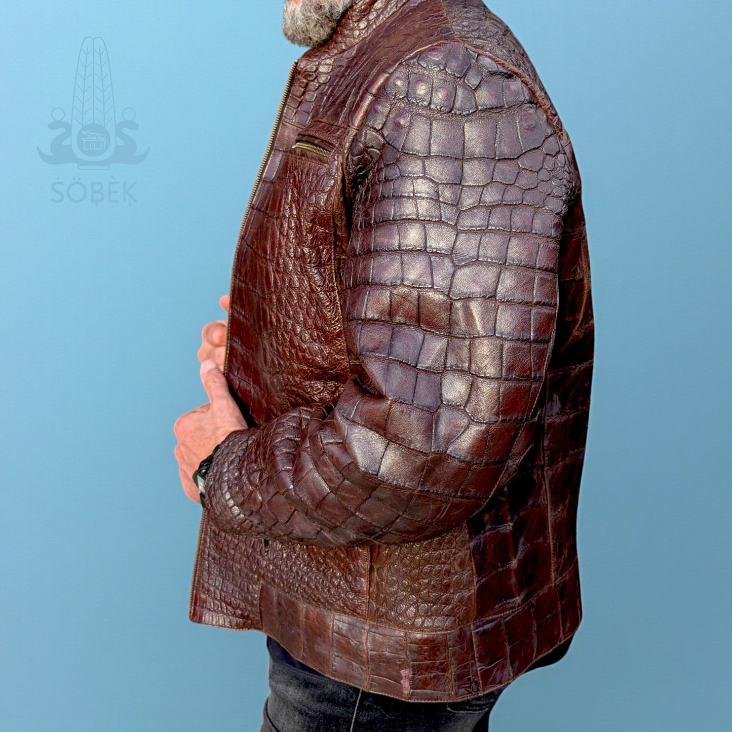 Brown Alligator Leather Bomber Jacket – Handmade Luxury Men’s Outerwear