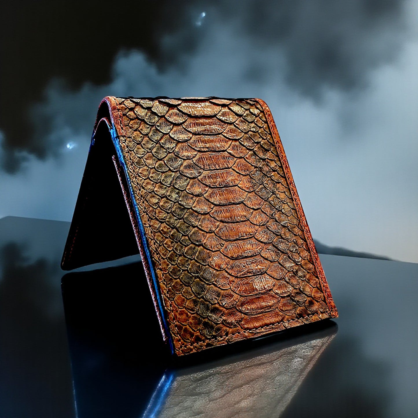 Handmade Snakeskin Leather Compact Bifold Wallet – 6 Card Slots & Separate ID Holder – Exotic Leather Gift for Him