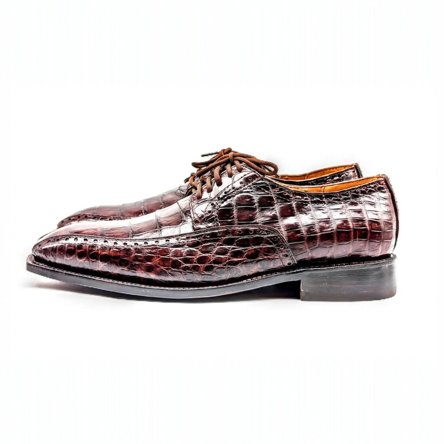 Handmade Alligator Belly Leather Oxford Shoes Size 12 in Mahogany Brown