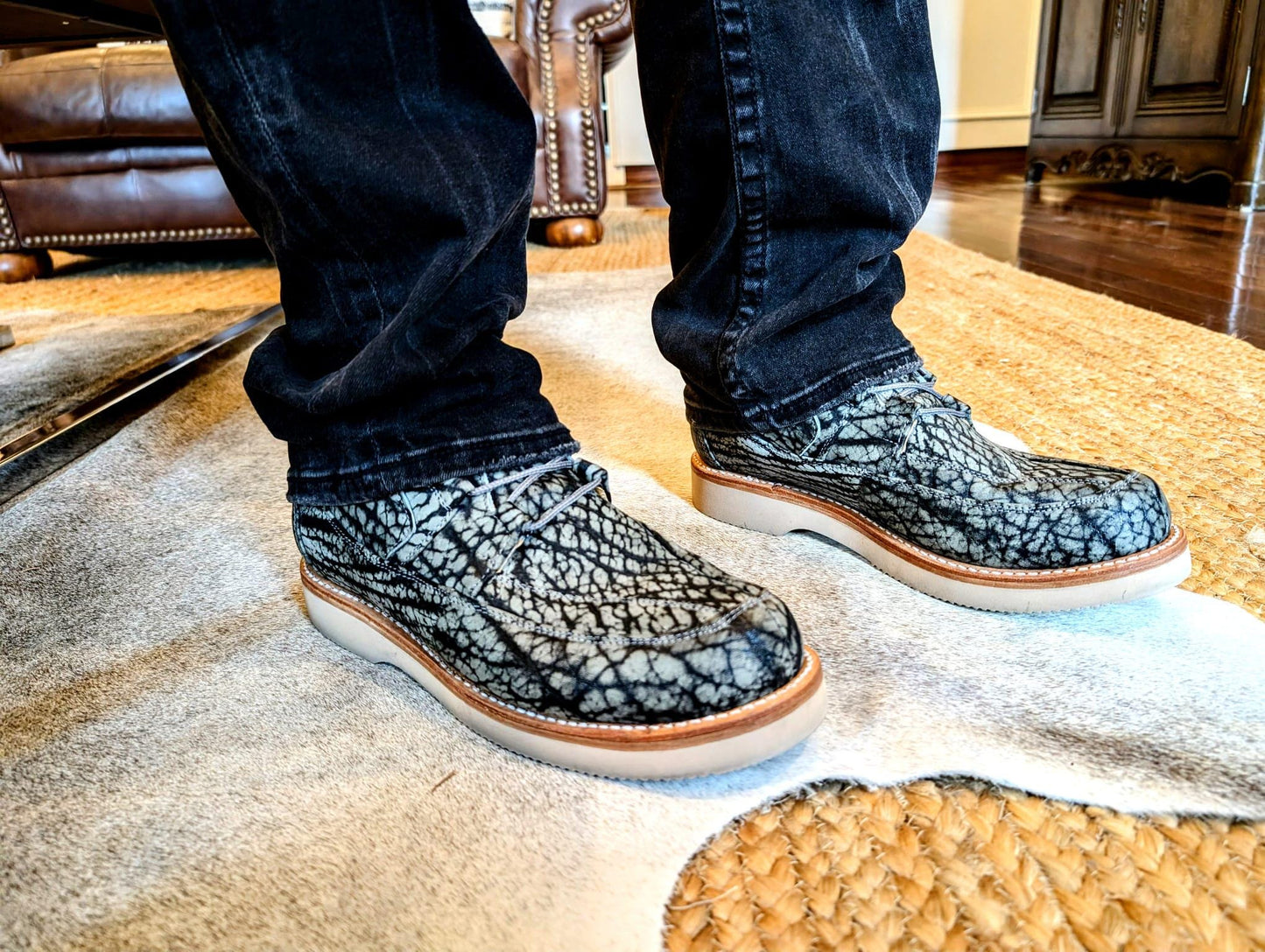 Men's Bull Hide Leather Ankle Boots, Chukka Boots, Goodyear Welt, Moc-toe Sneaker Boots, Heavy Grain, Size 10 -11 US In Stock