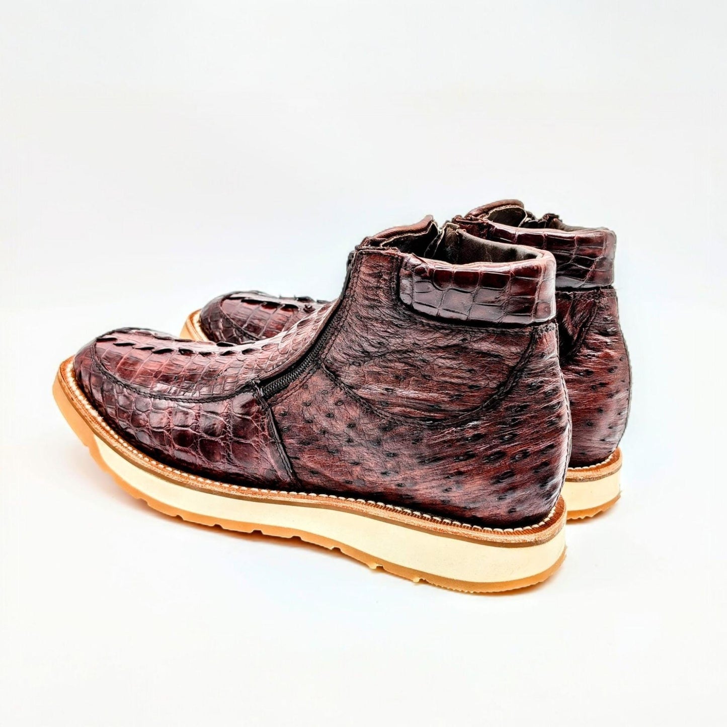 Men's Alligator Tail & Ostrich Ankle Boots, Chelsea Boots, Dual Zipper, Goodyear Welt, Handmade Leather Boots, Size 11 (30 cm) US