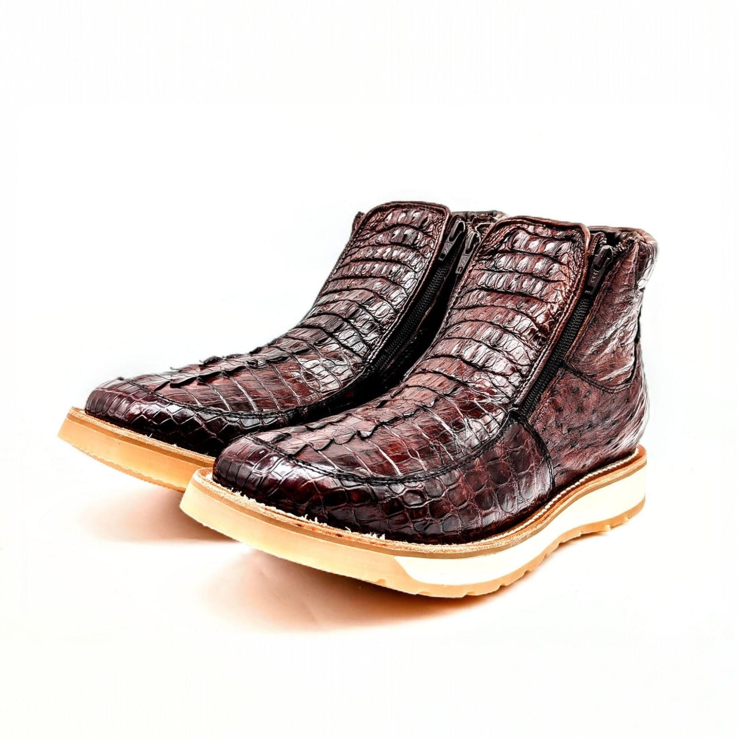 Men's Alligator Tail & Ostrich Ankle Boots, Chelsea Boots, Dual Zipper, Goodyear Welt, Handmade Leather Boots, Size 11 (30 cm) US