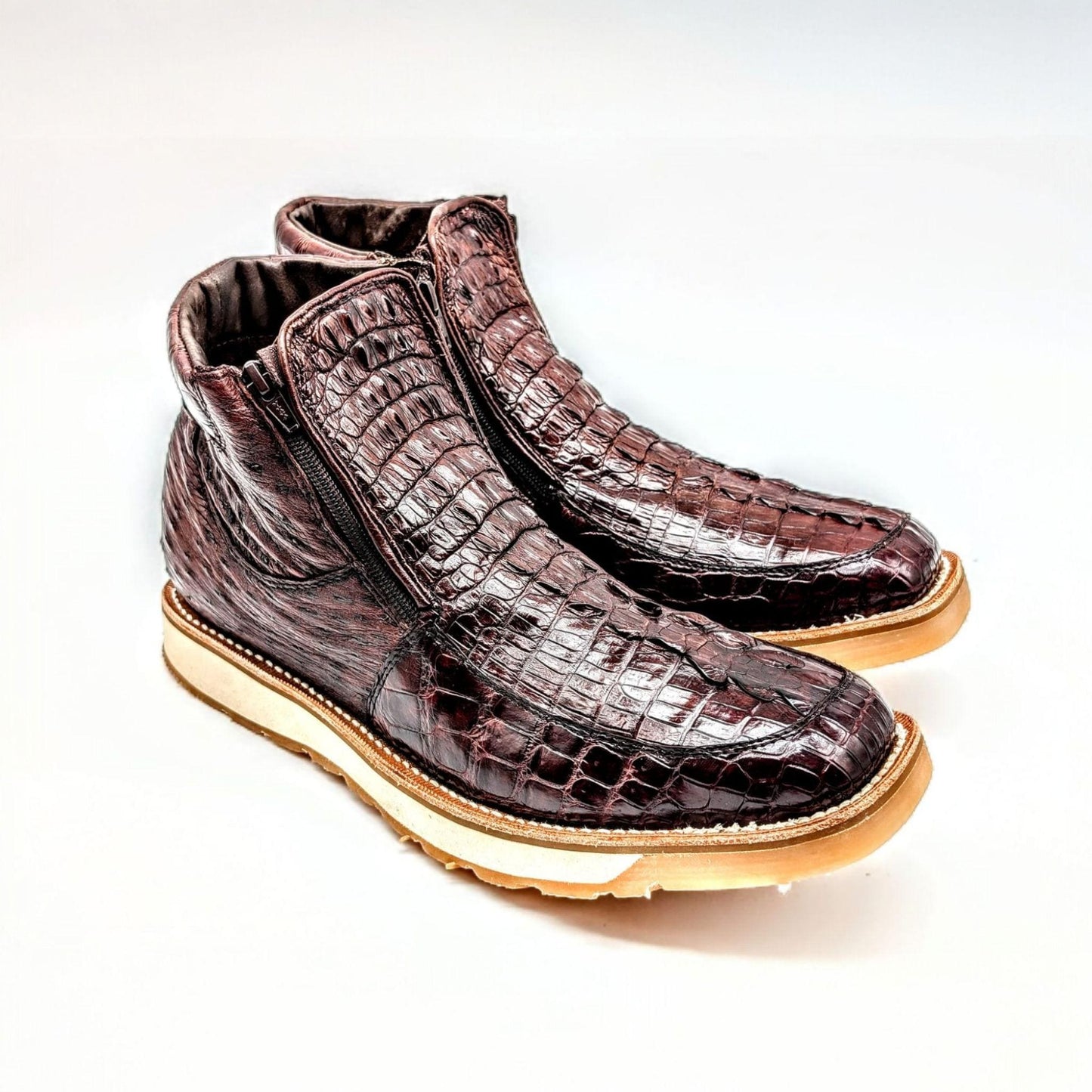 Men's Alligator Tail & Ostrich Ankle Boots, Chelsea Boots, Dual Zipper, Goodyear Welt, Handmade Leather Boots, Size 11 (30 cm) US