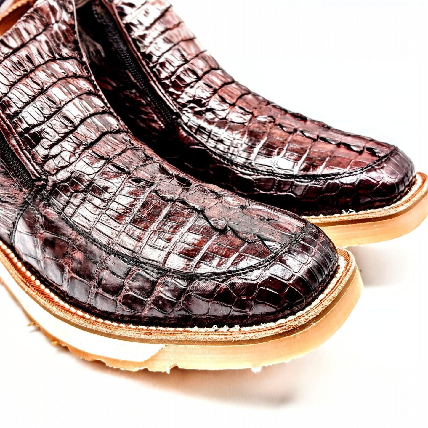 Men's Alligator Tail & Ostrich Ankle Boots, Chelsea Boots, Dual Zipper, Goodyear Welt, Handmade Leather Boots, Size 11 (30 cm) US