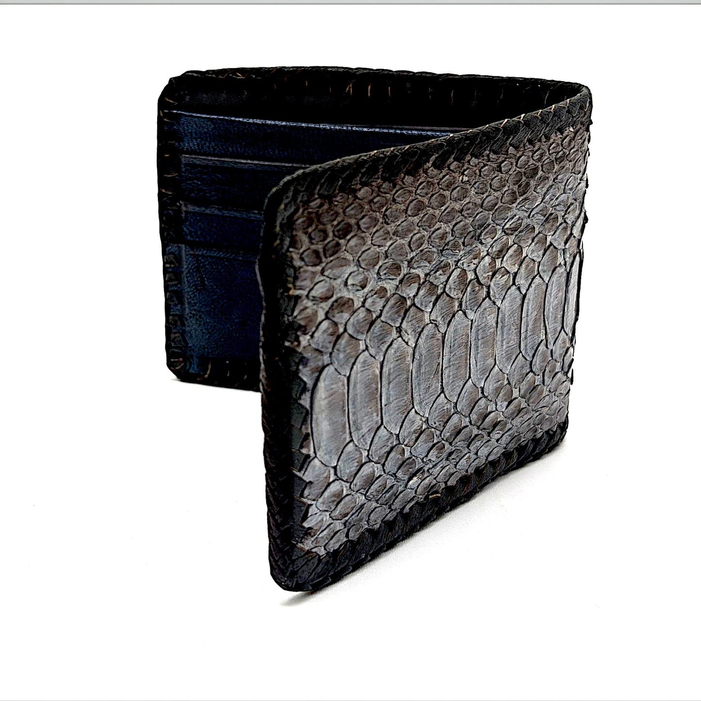Handmade Snakeskin Billfold Wallet, Whipstitch Edge, Dual Compartments, Gift for him
