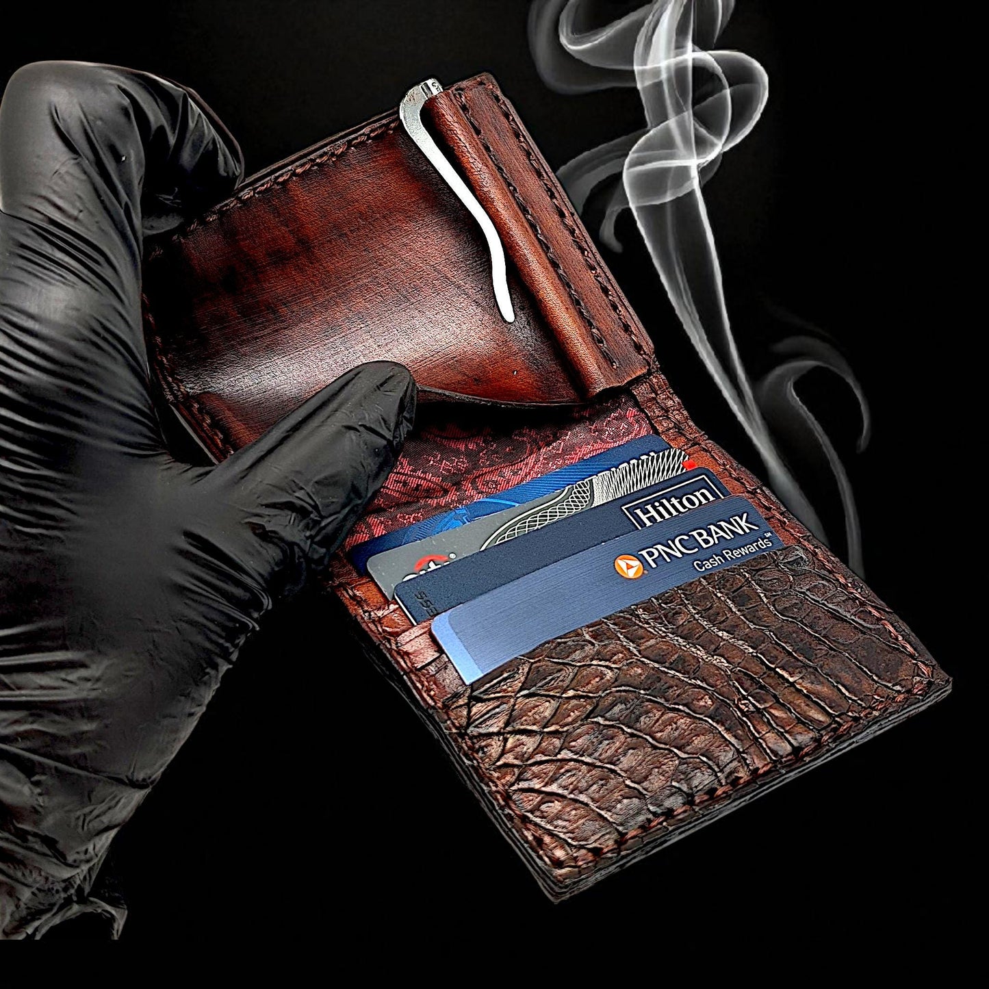 Men's Alligator Leather Money Clip Wallet 3 Card Slots, Hidden Pocket, Luxurious Poplin Lining, Handmade, Wallet for Men, Gift for him