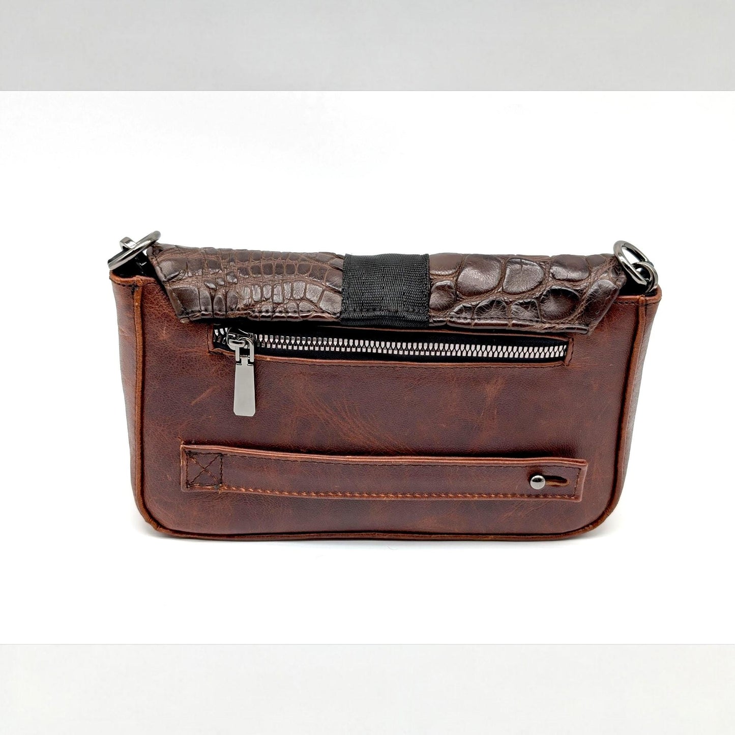 Alligator Leather Crossbody Bag, Tactical Buckle Purse, Handmade Exotic Leather Shoulder Bag, Luxury Brown Clutch, Artisan Unisex Gift
