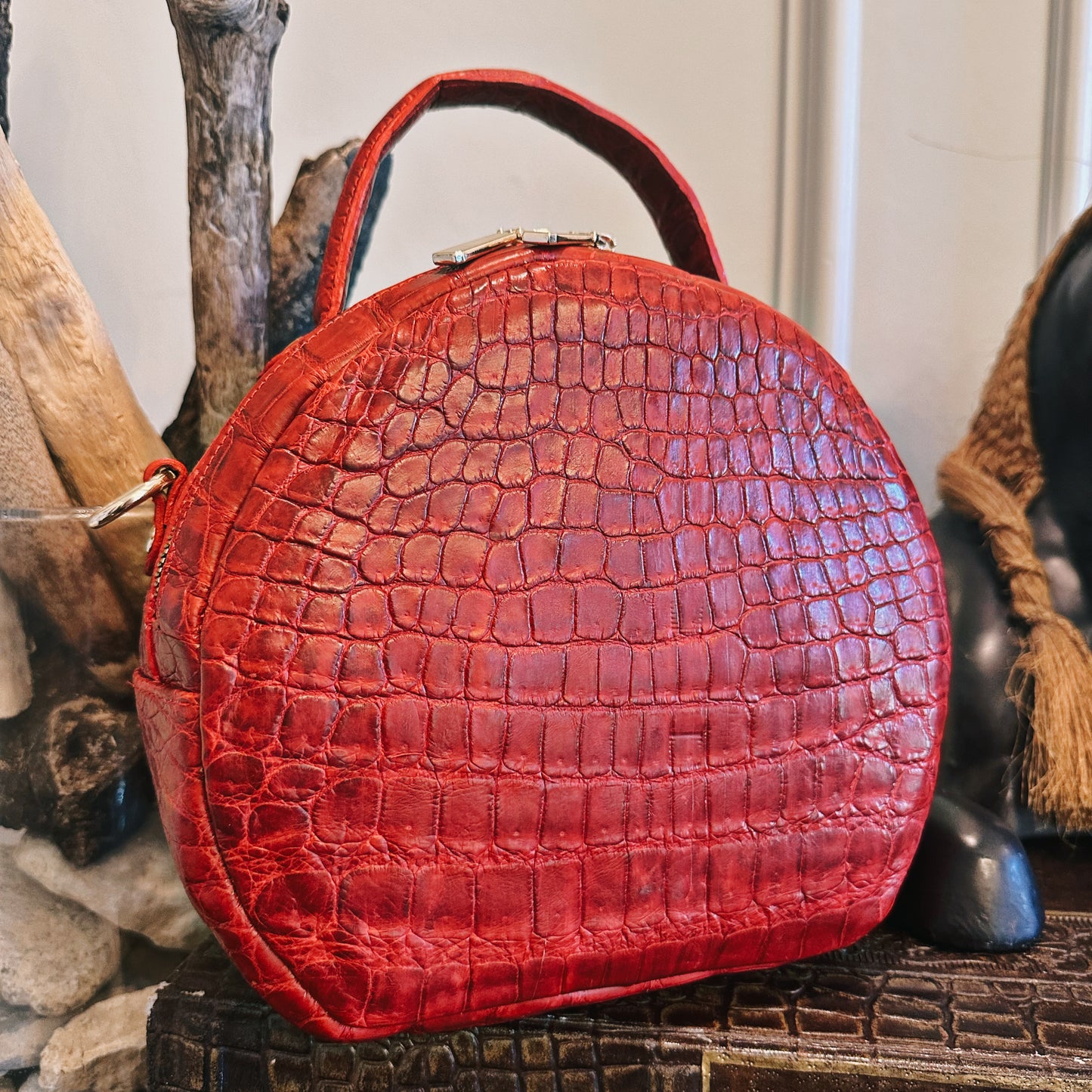 Red Circle Alligator Crossbody Purse