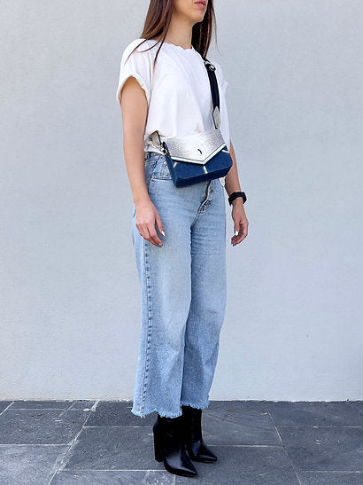 Lizard and Blue Jean Shoulder Bag